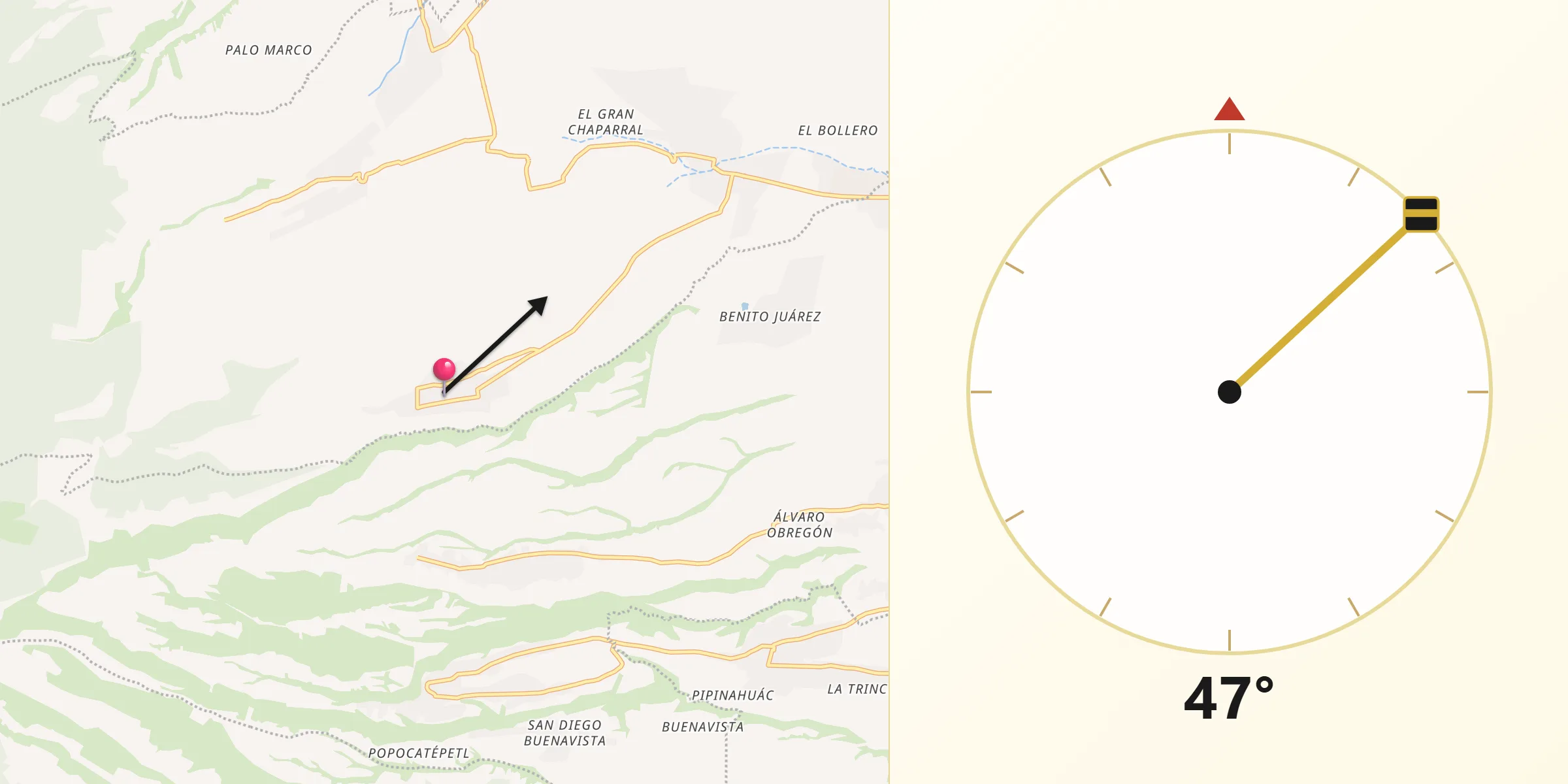 Dirección de la Qibla desde San Antonio Tlatenco