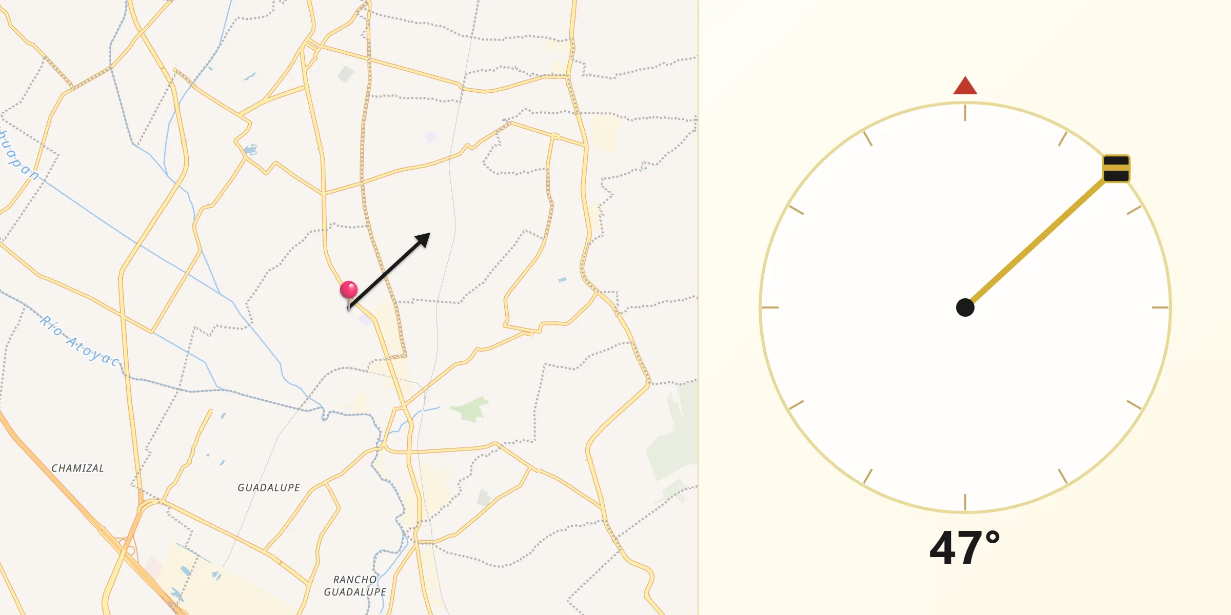Dirección de la Qibla desde Xicohtzinco