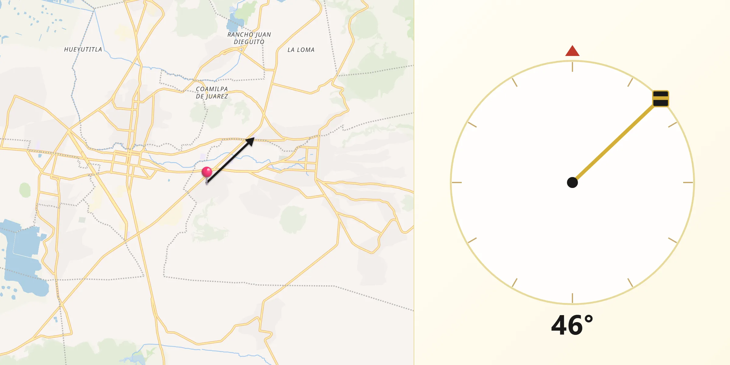 Dirección de la Qibla desde Mezapa la Fábrica