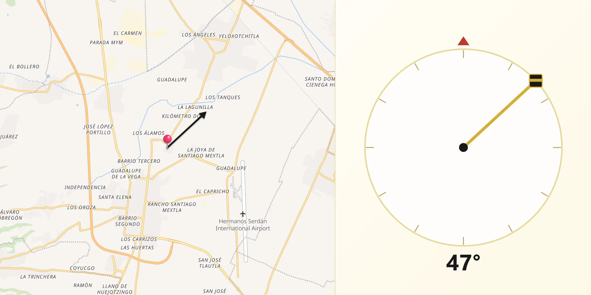 Dirección de la Qibla desde Los Encinos