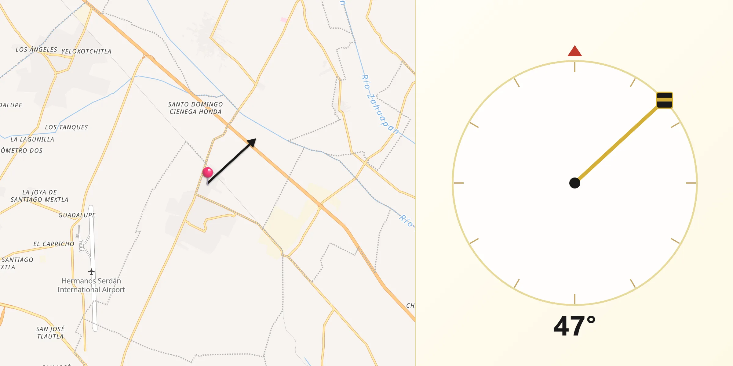 Dirección de la Qibla desde San Miguel Analco