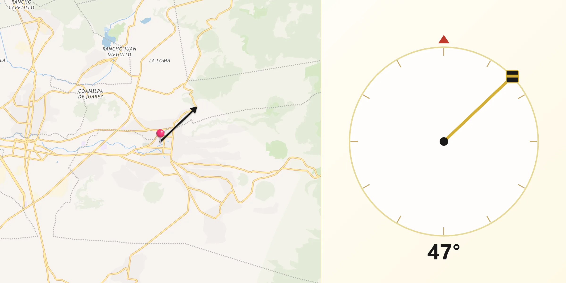 Dirección de la Qibla desde Xalatlaco