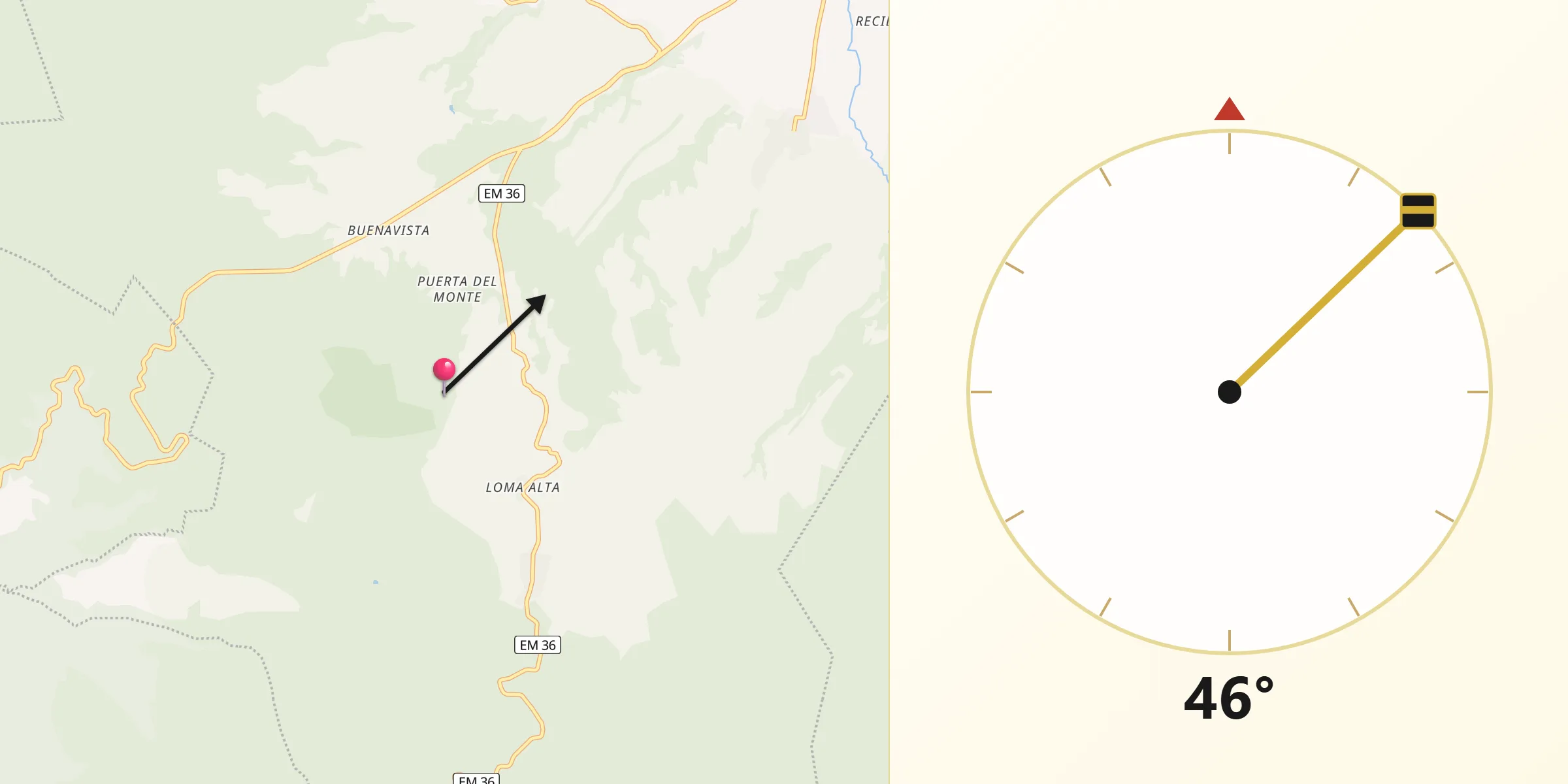 Dirección de la Qibla desde Cerro La Calera