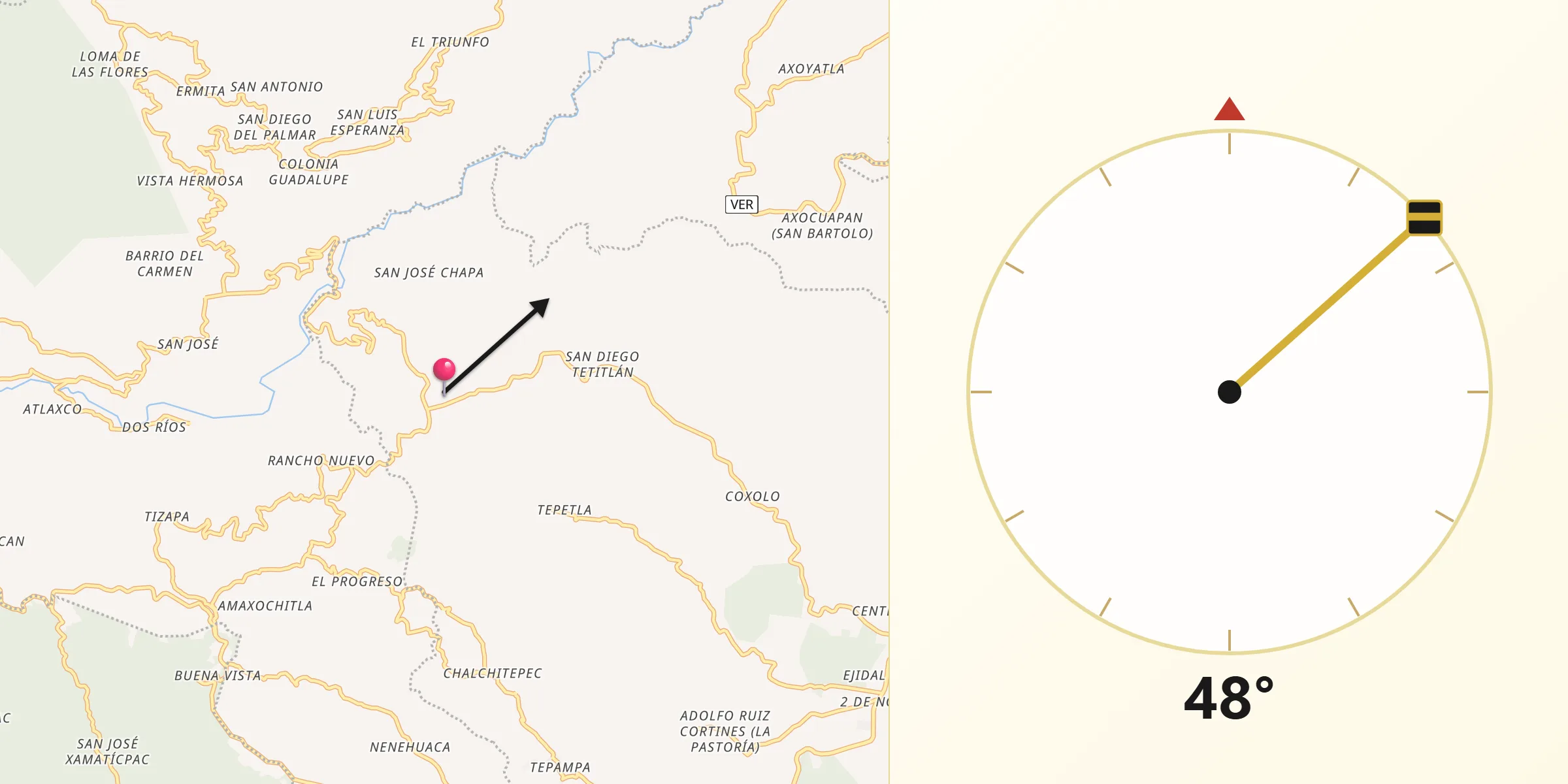 Dirección de la Qibla desde Elotepec