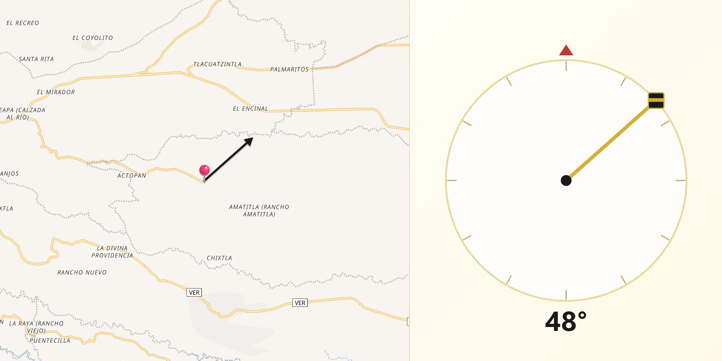 Dirección de la Qibla desde Tlacotepec de Mejía