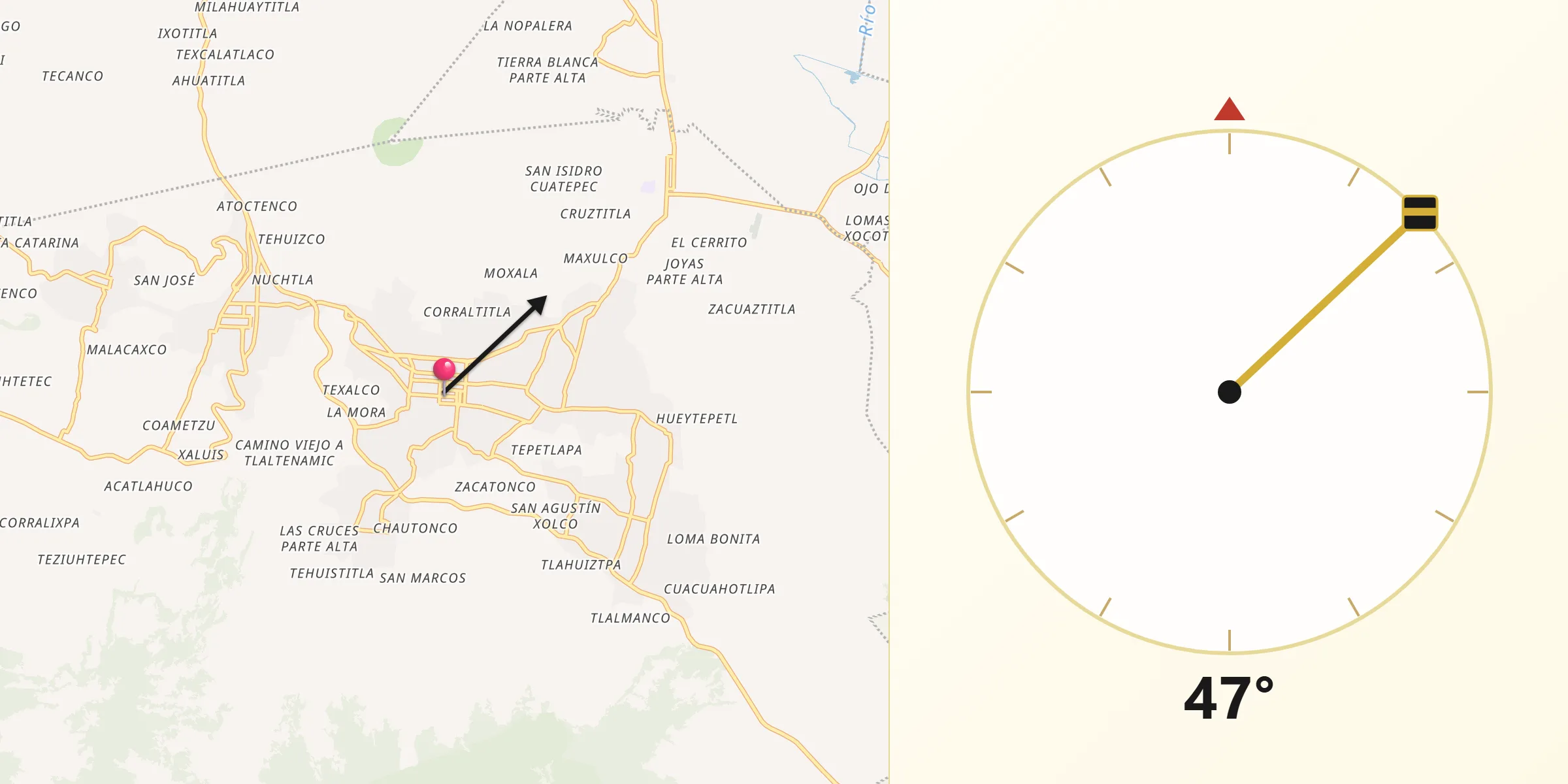 Dirección de la Qibla desde Milpa Alta