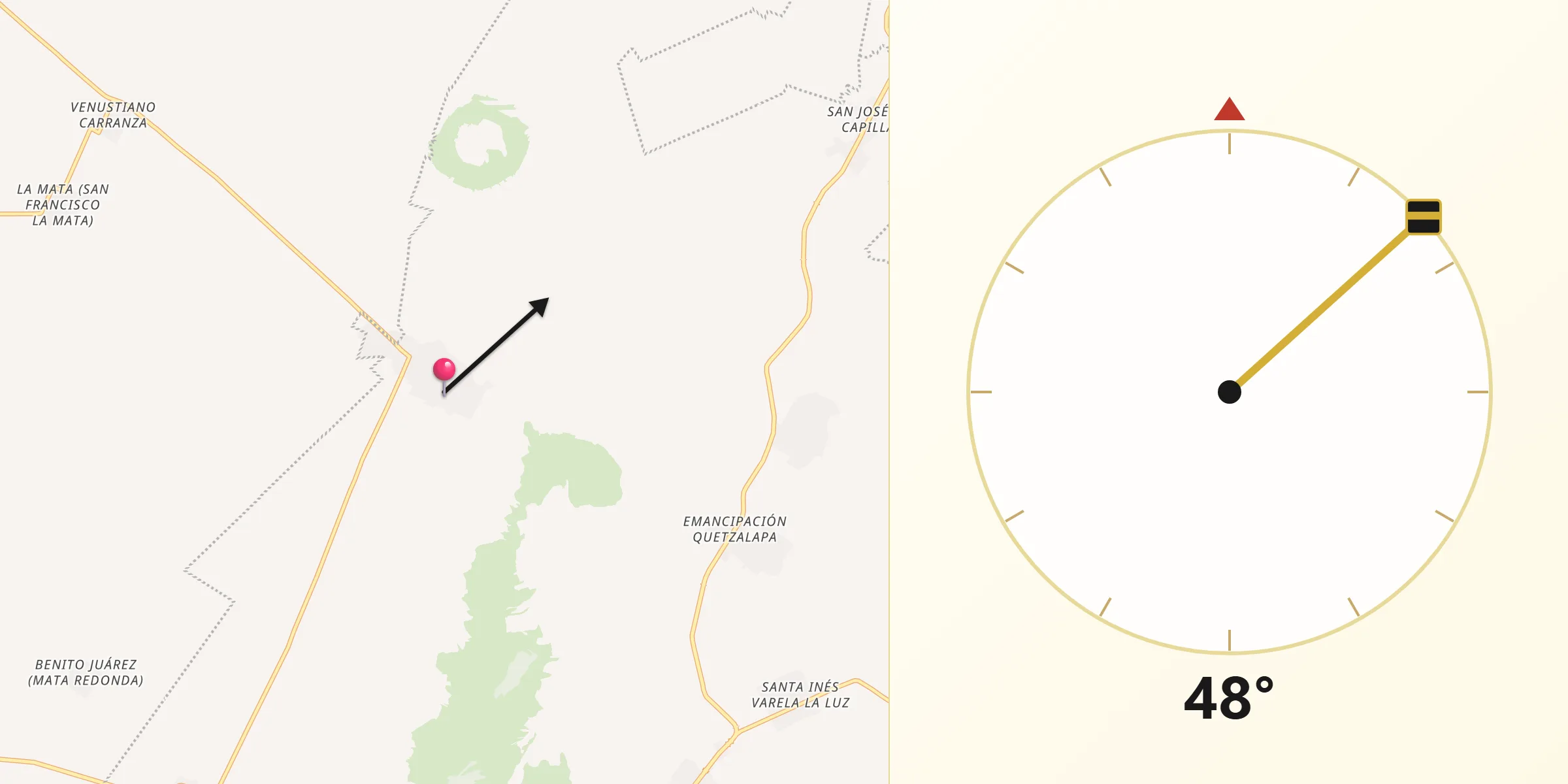 Dirección de la Qibla desde Santa Cecilia Tepetitlán