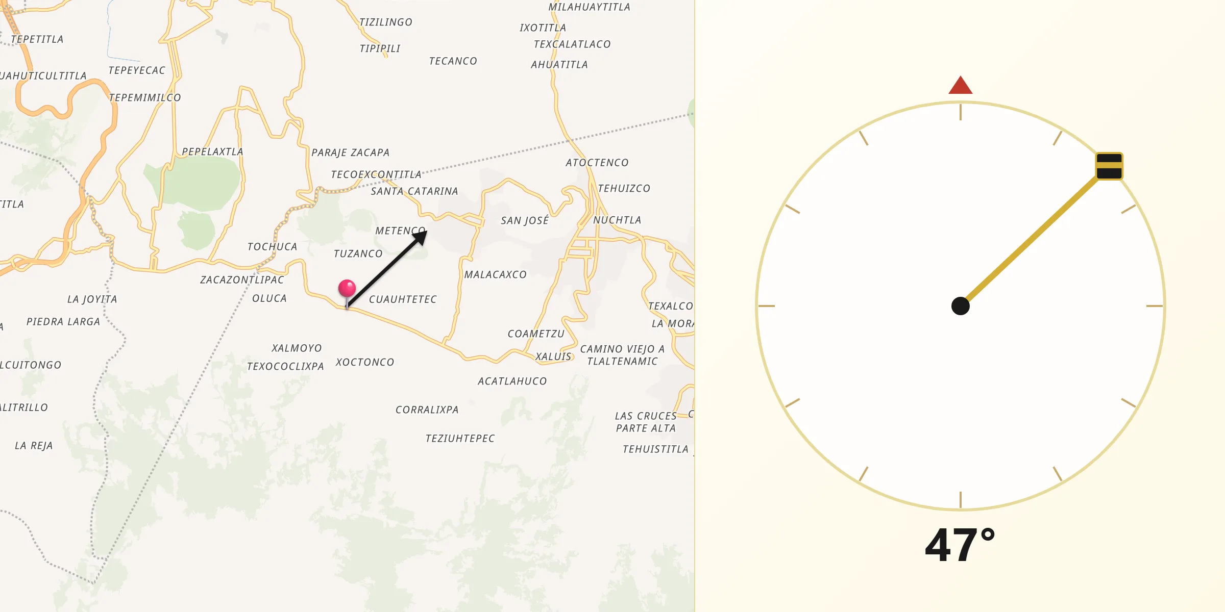 Dirección de la Qibla desde San Salvador Cuauhtenco