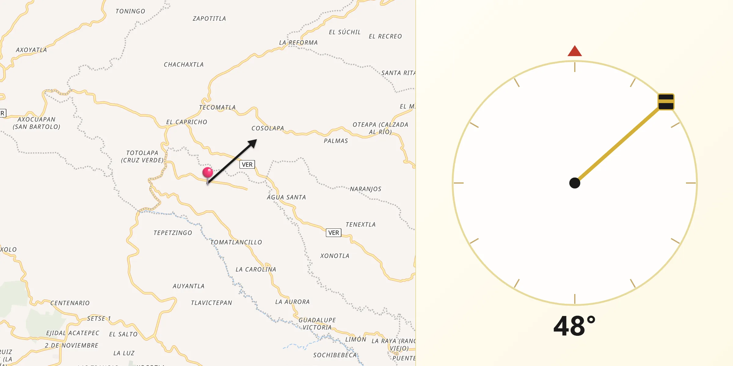 Dirección de la Qibla desde Sochiapa