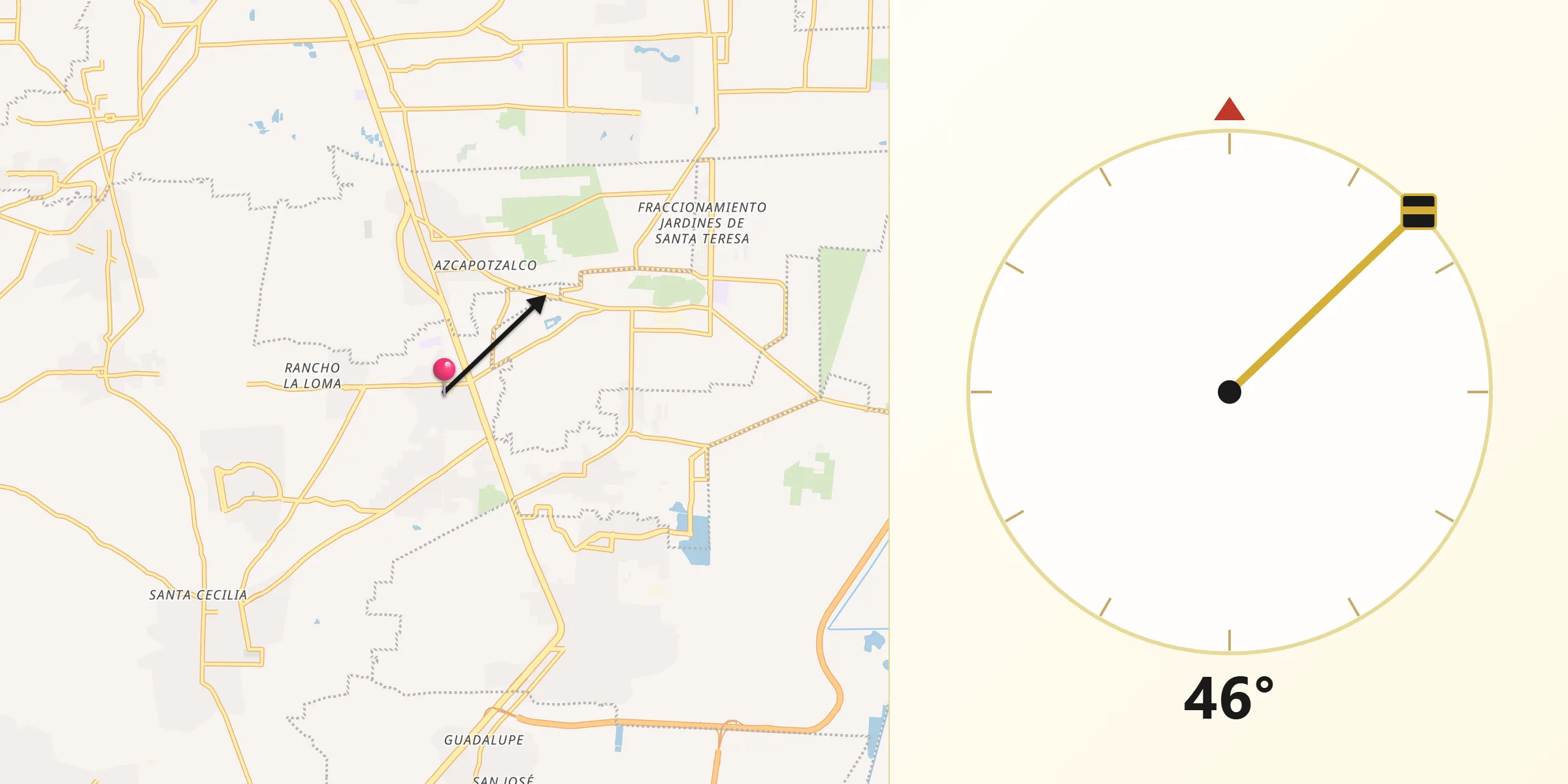 Dirección de la Qibla desde San Andrés Ocotlán