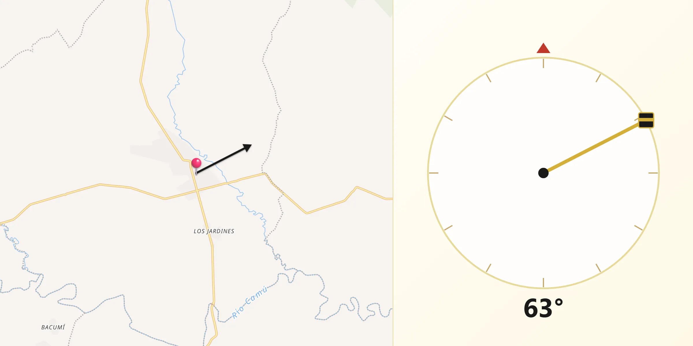 Dirección de la Qibla desde Las Guáranas