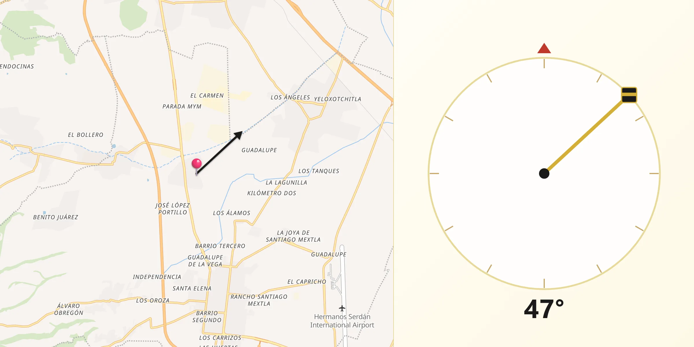Dirección de la Qibla desde San Mateo Capultitlán