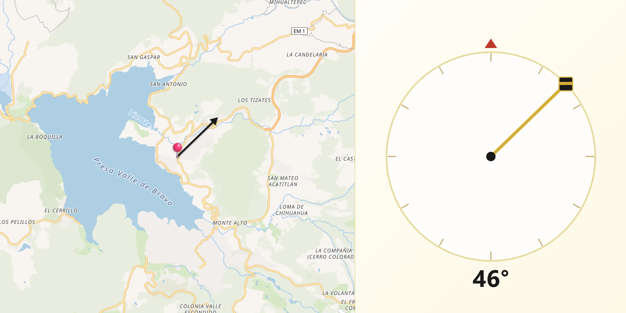 Dirección de la Qibla desde Valle de Bravo