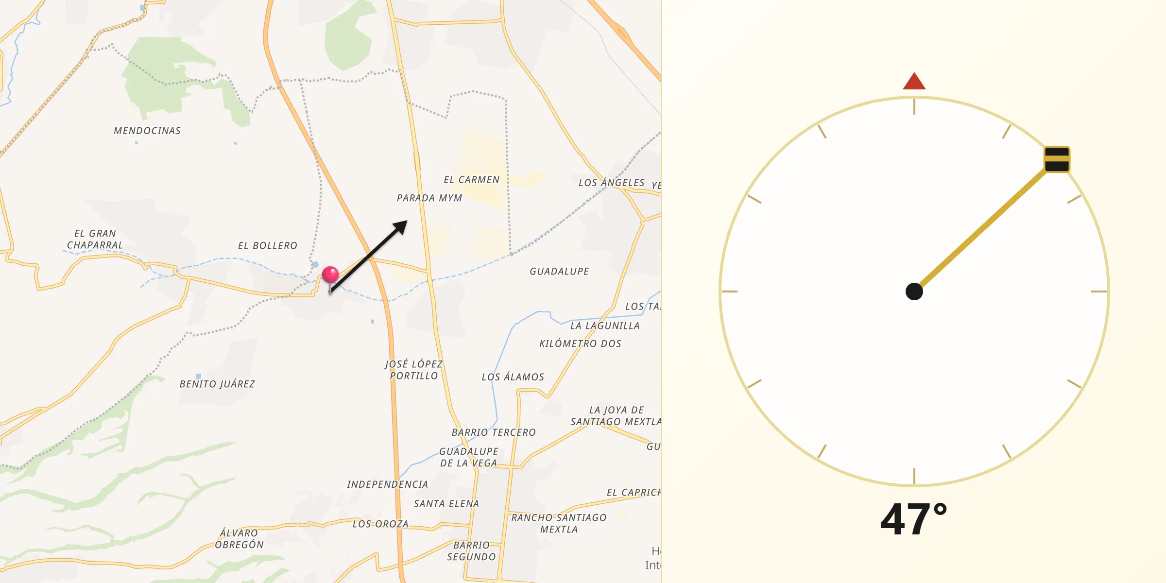 Dirección de la Qibla desde San Luis Coyotzingo