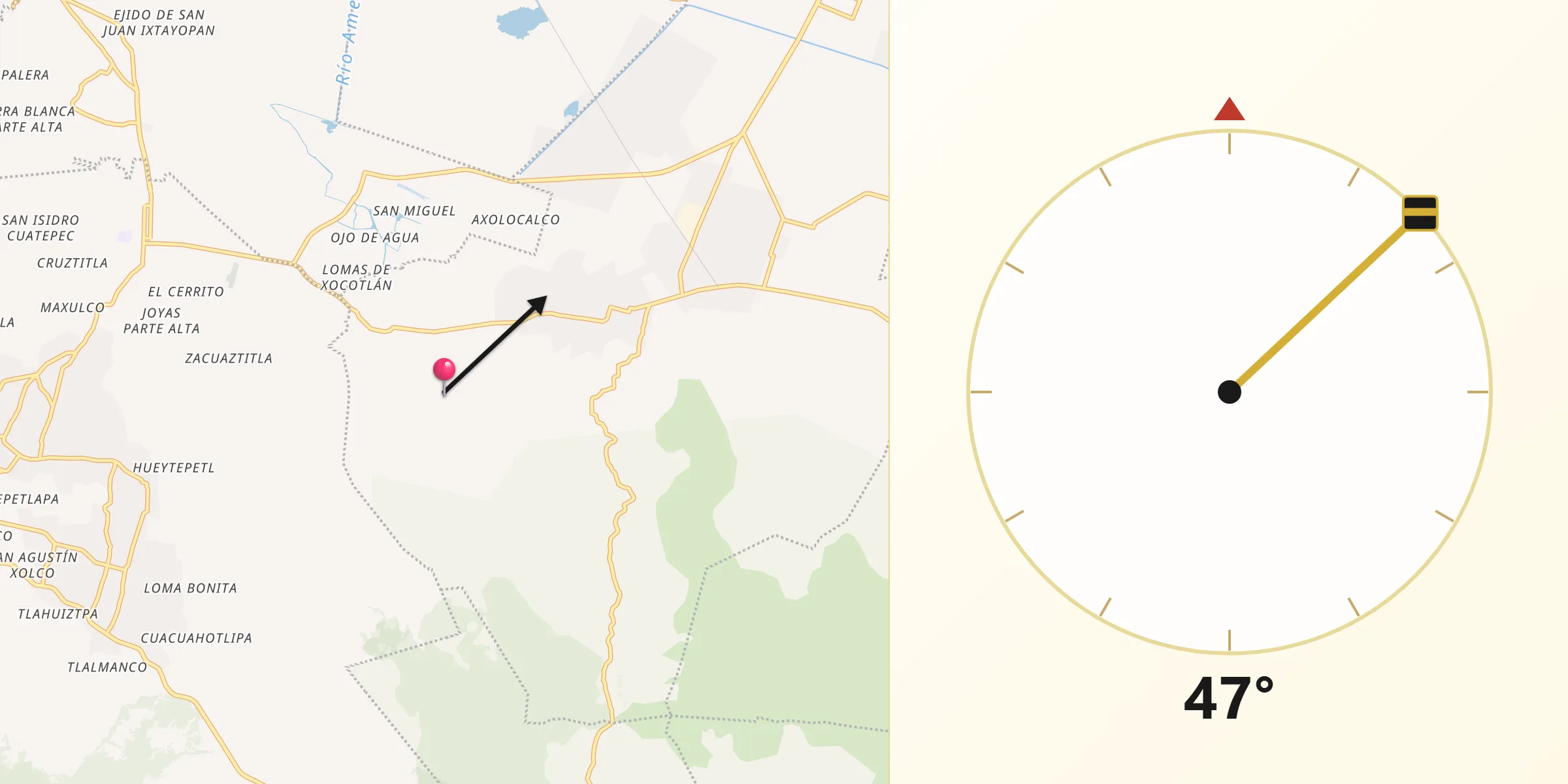 Dirección de la Qibla desde Caserío de Cortés