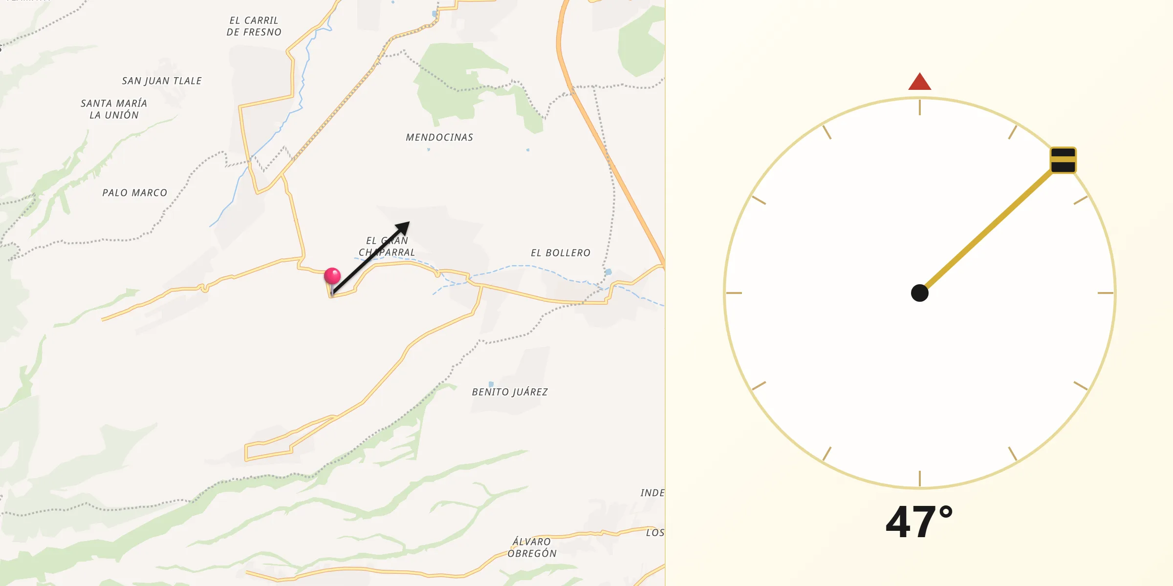 Dirección de la Qibla desde San Nicolás Zecalacoayan