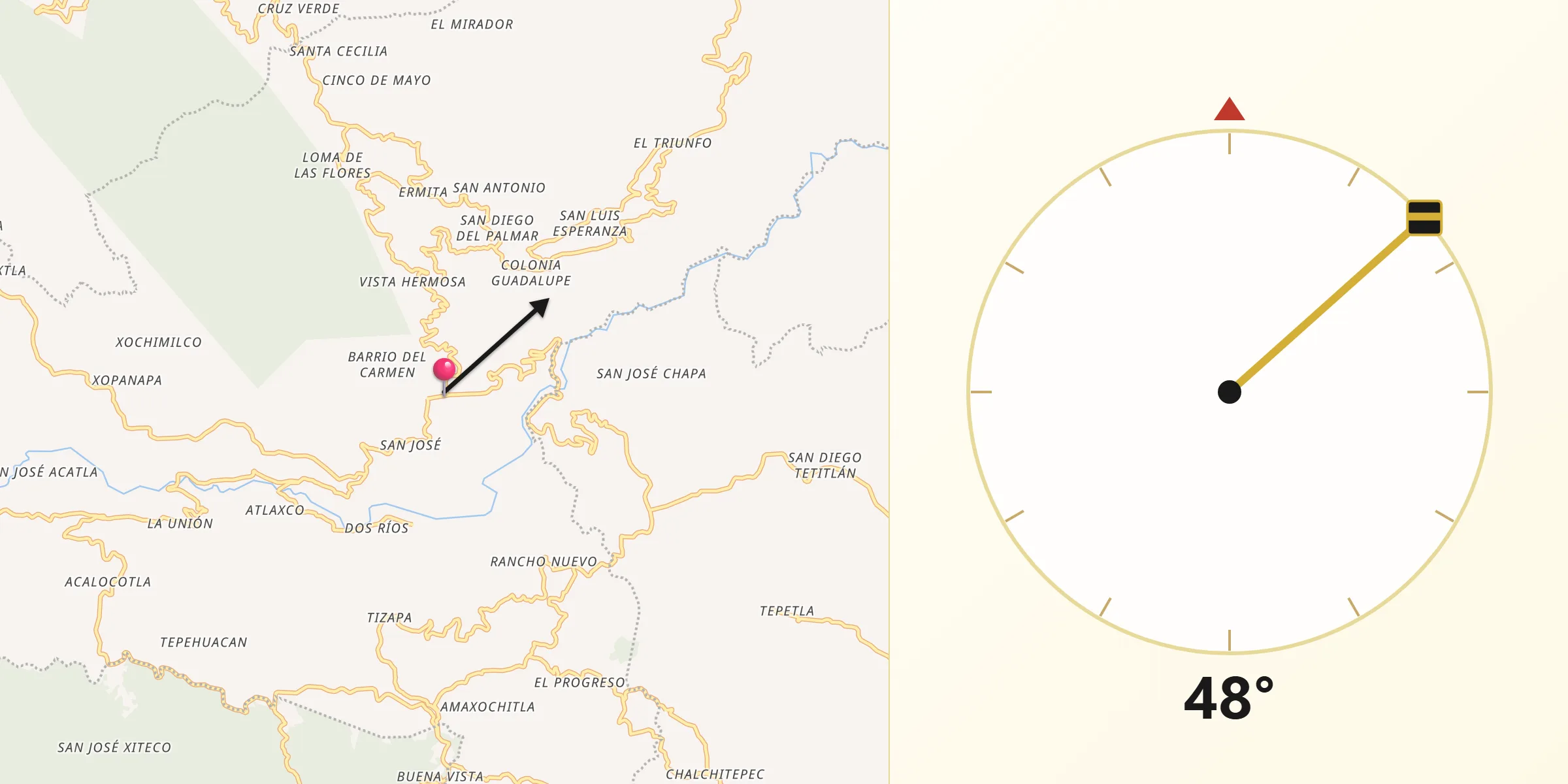 Dirección de la Qibla desde Chichiquila