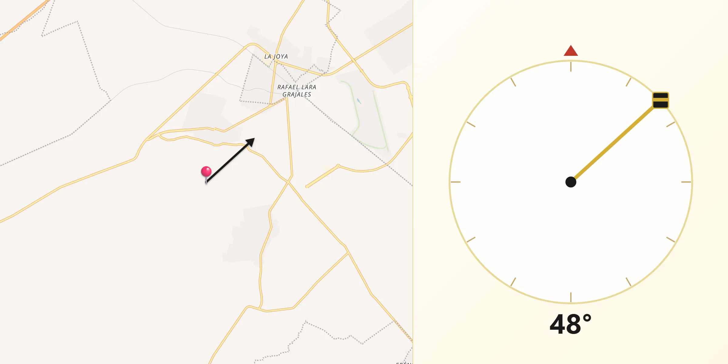 Dirección de la Qibla desde Nopalucan