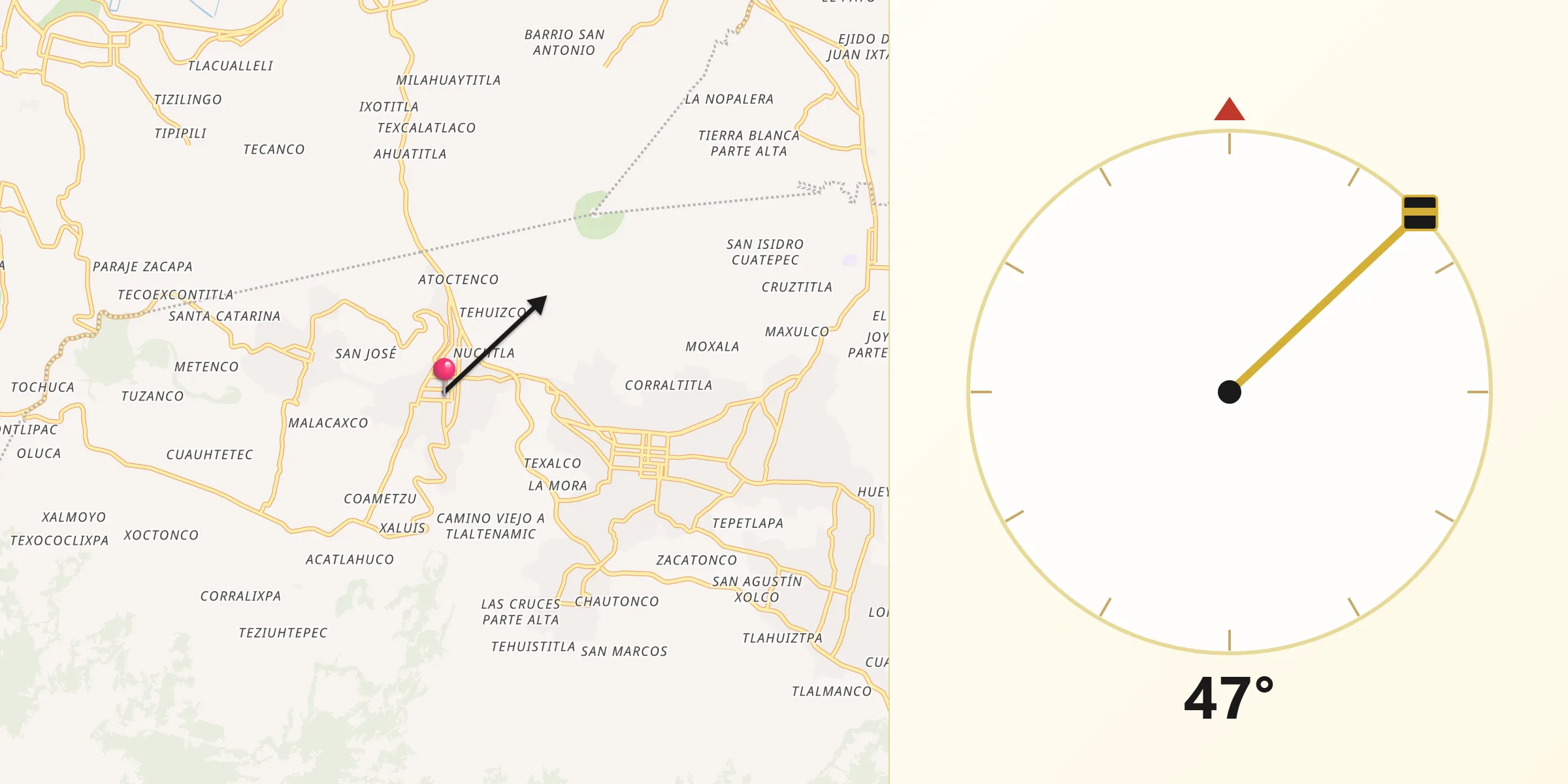 Dirección de la Qibla desde San Pedro Atocpan