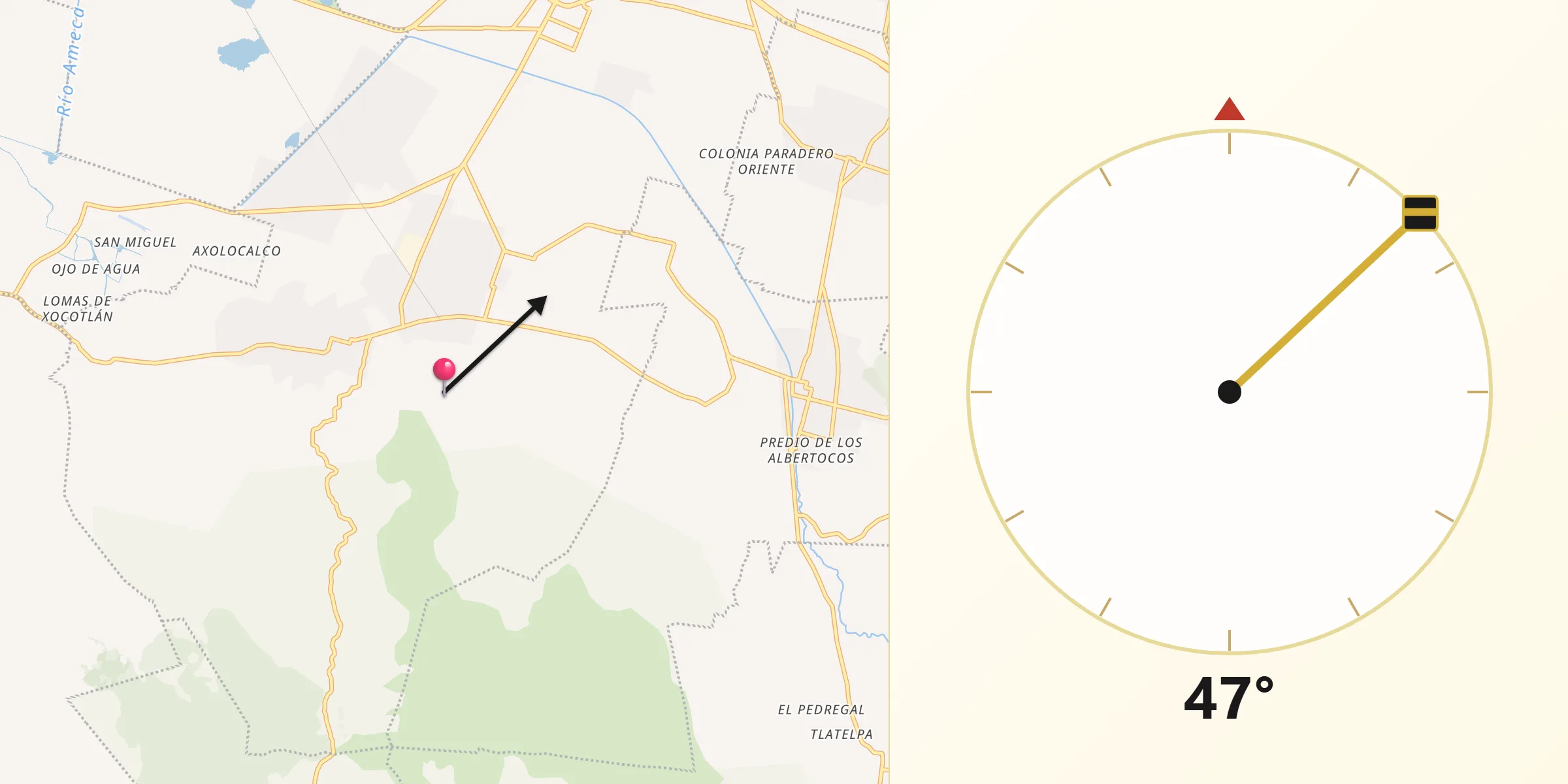 Dirección de la Qibla desde Lomas de San Pablo