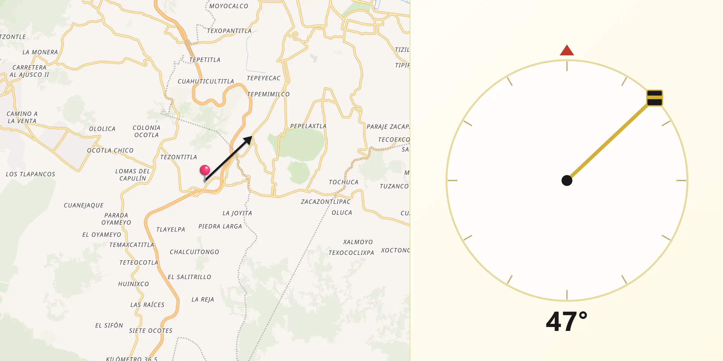 Dirección de la Qibla desde San Miguel Topilejo
