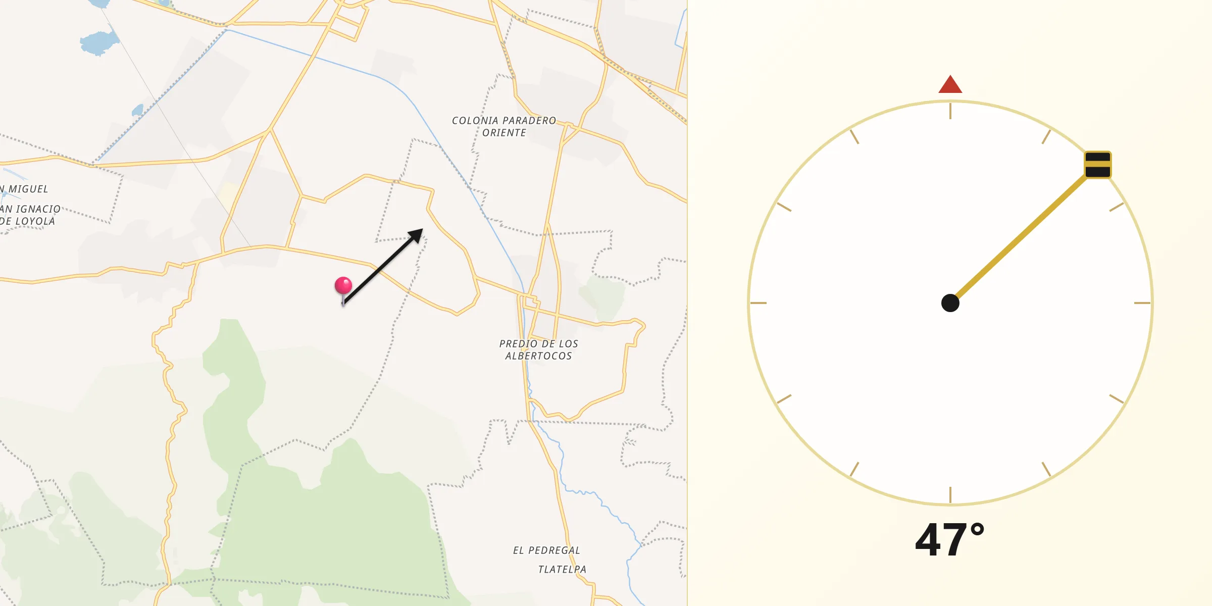 Dirección de la Qibla desde El Recodo de San José Axalco