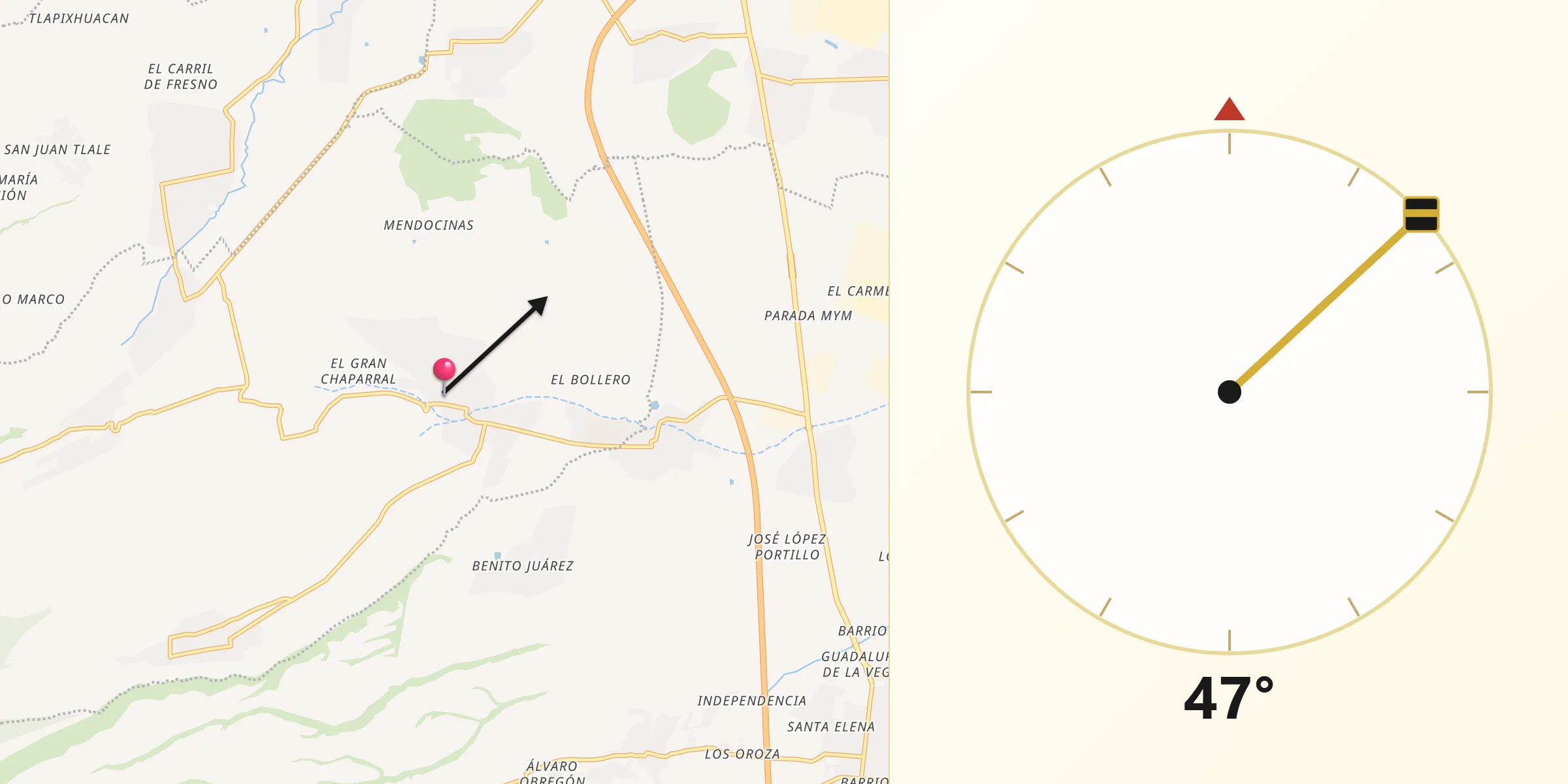 Dirección de la Qibla desde San Lorenzo Chiautzingo