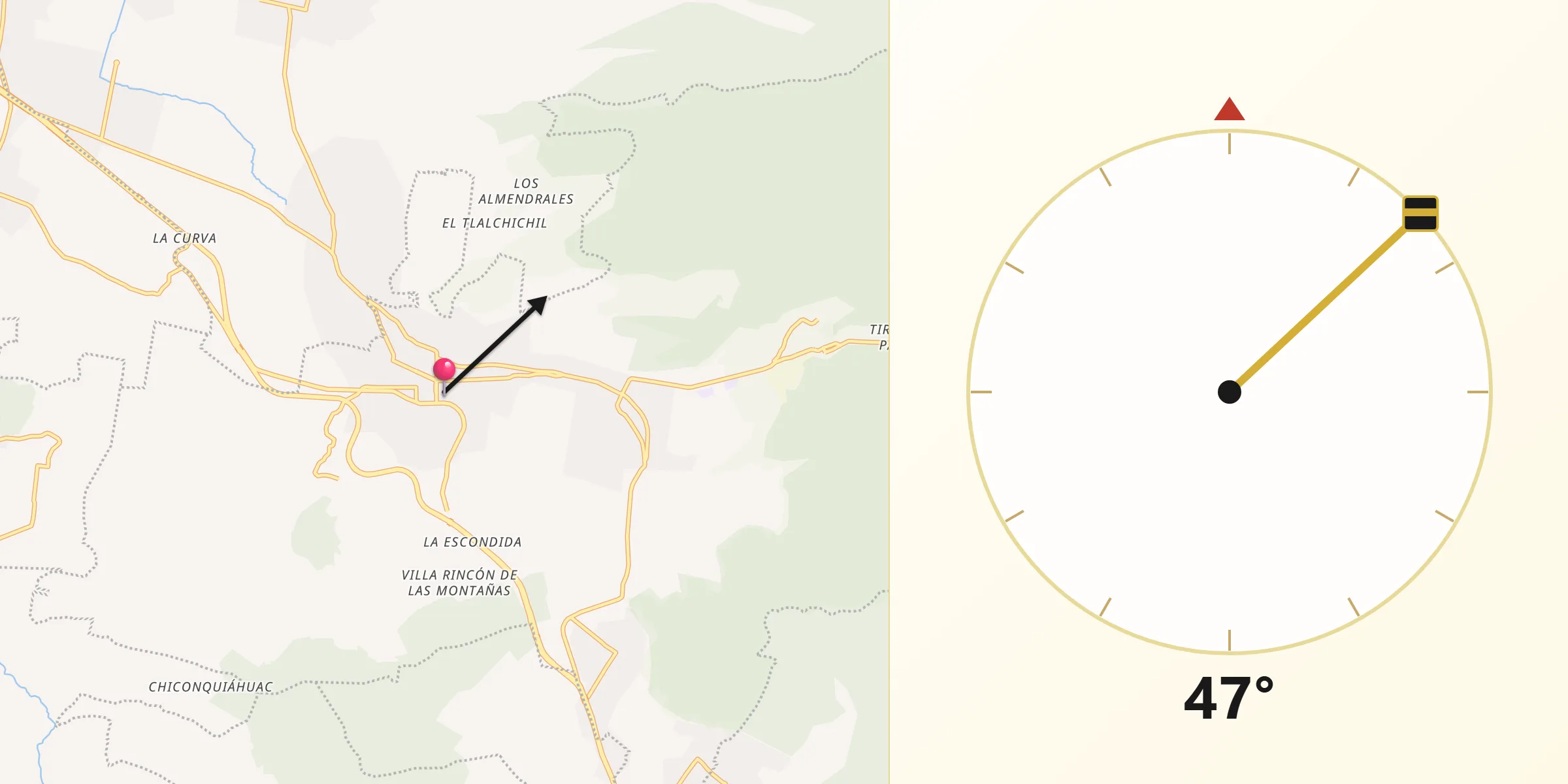 Dirección de la Qibla desde Tlalmanalco