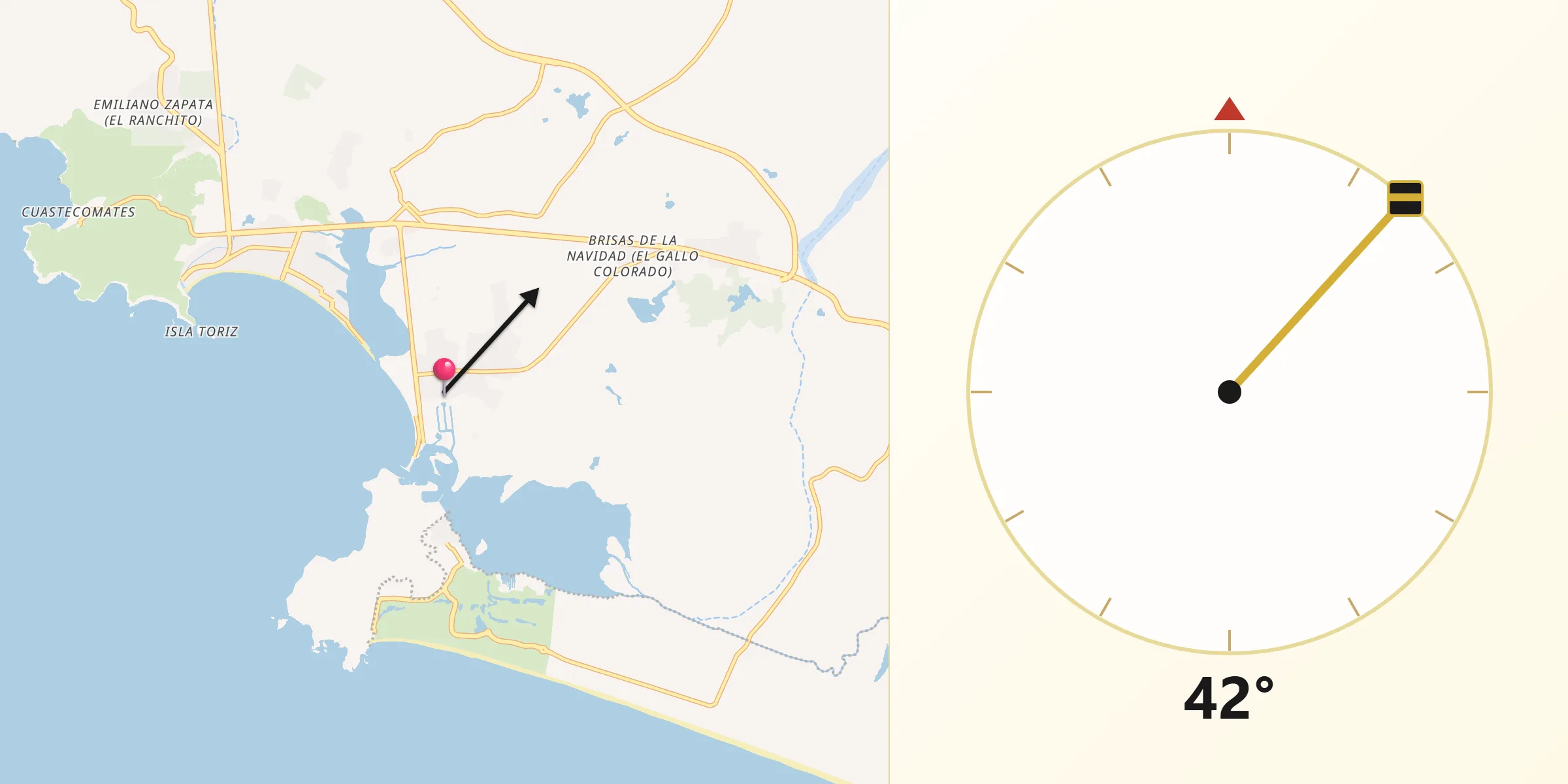 Dirección de la Qibla desde Barra de Navidad
