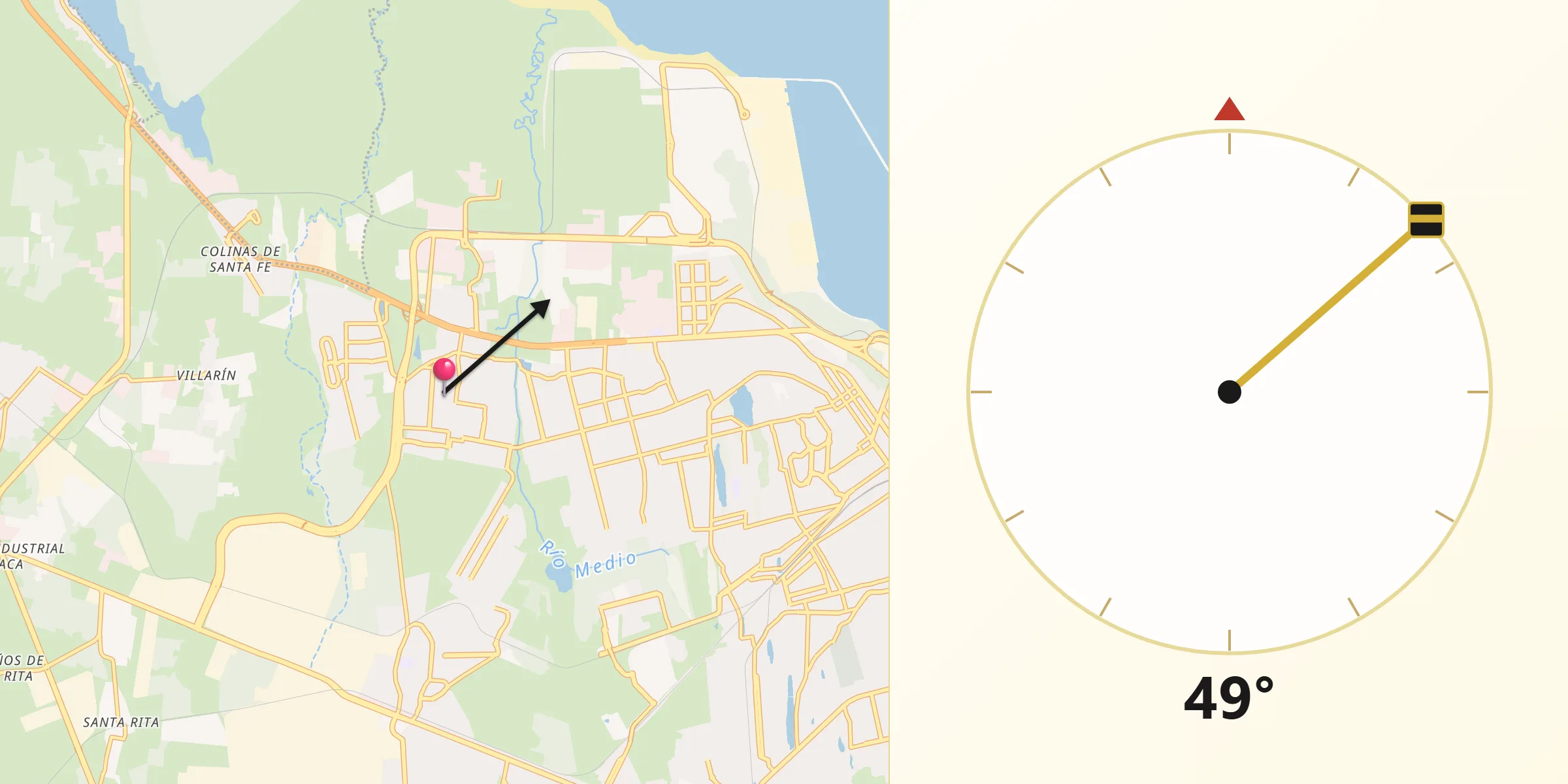 Dirección de la Qibla desde Fraccionamiento Costa Dorada