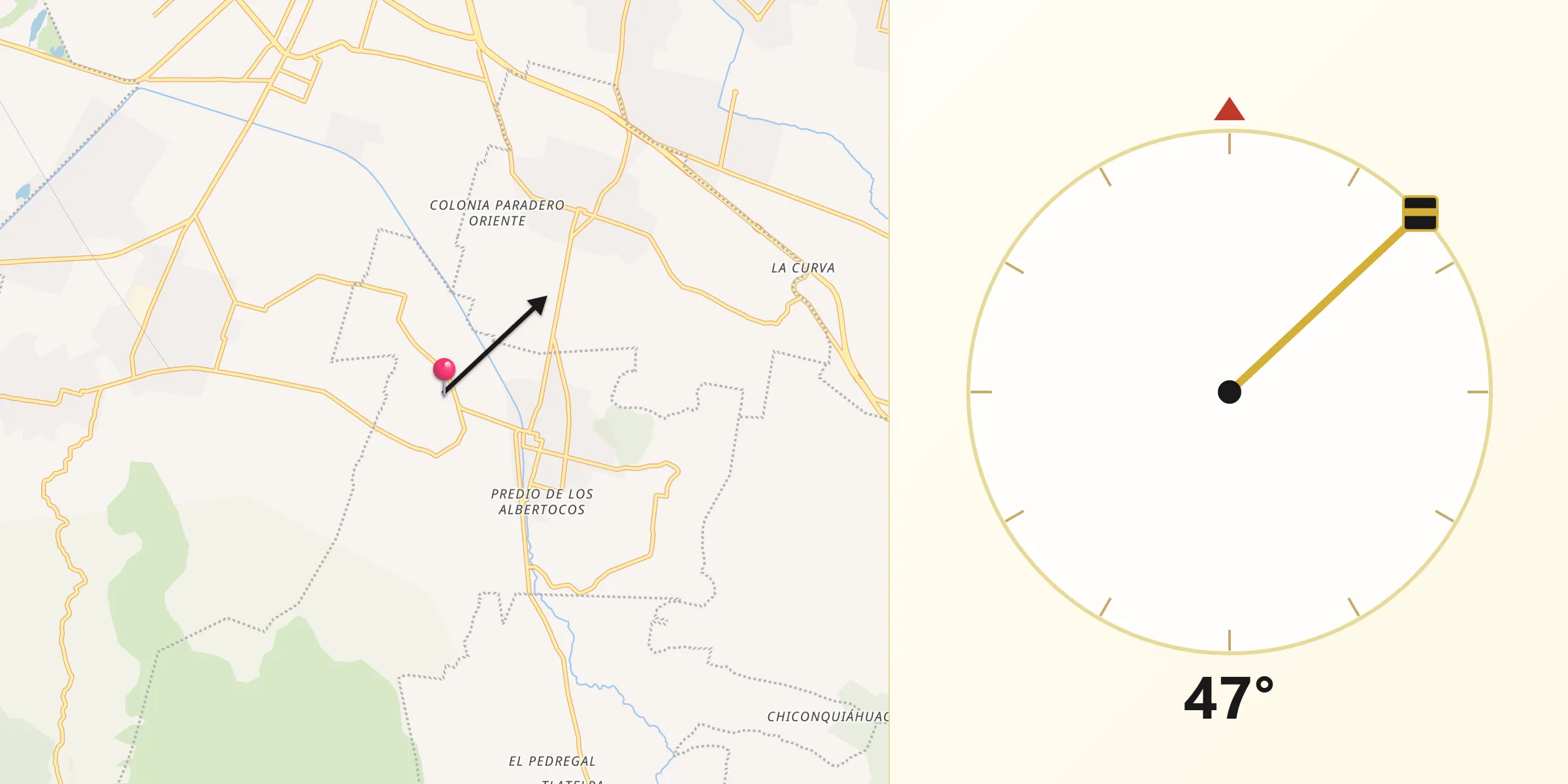 Dirección de la Qibla desde Los Reyes Acatlixhuayán