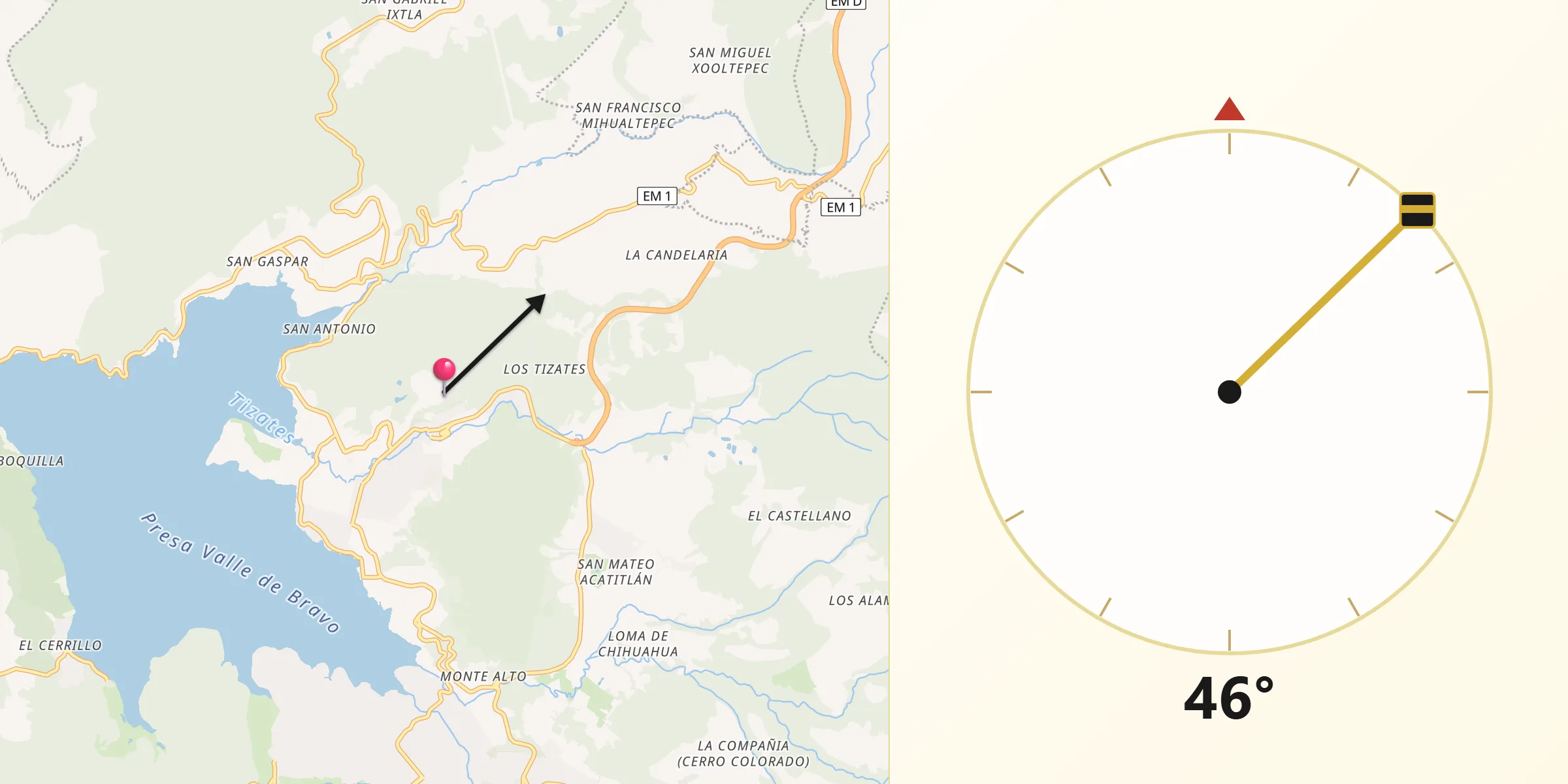 Dirección de la Qibla desde Colonia Rincón Villa del Valle
