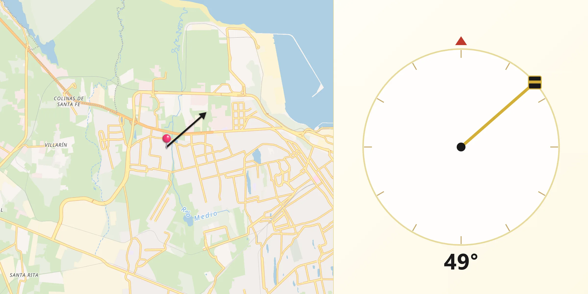 Dirección de la Qibla desde Río Medio [Granja]