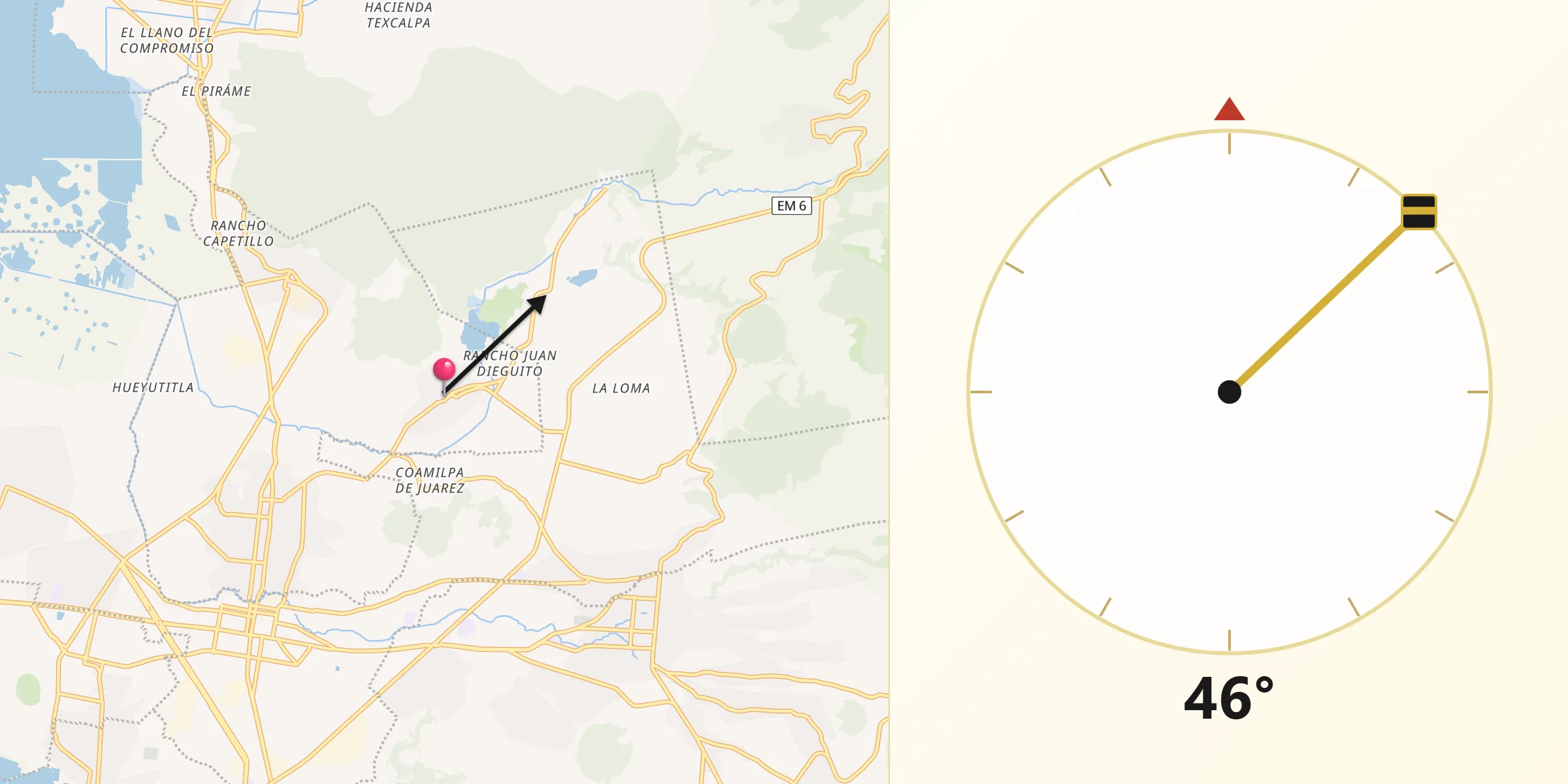 Dirección de la Qibla desde San Miguel Almaya