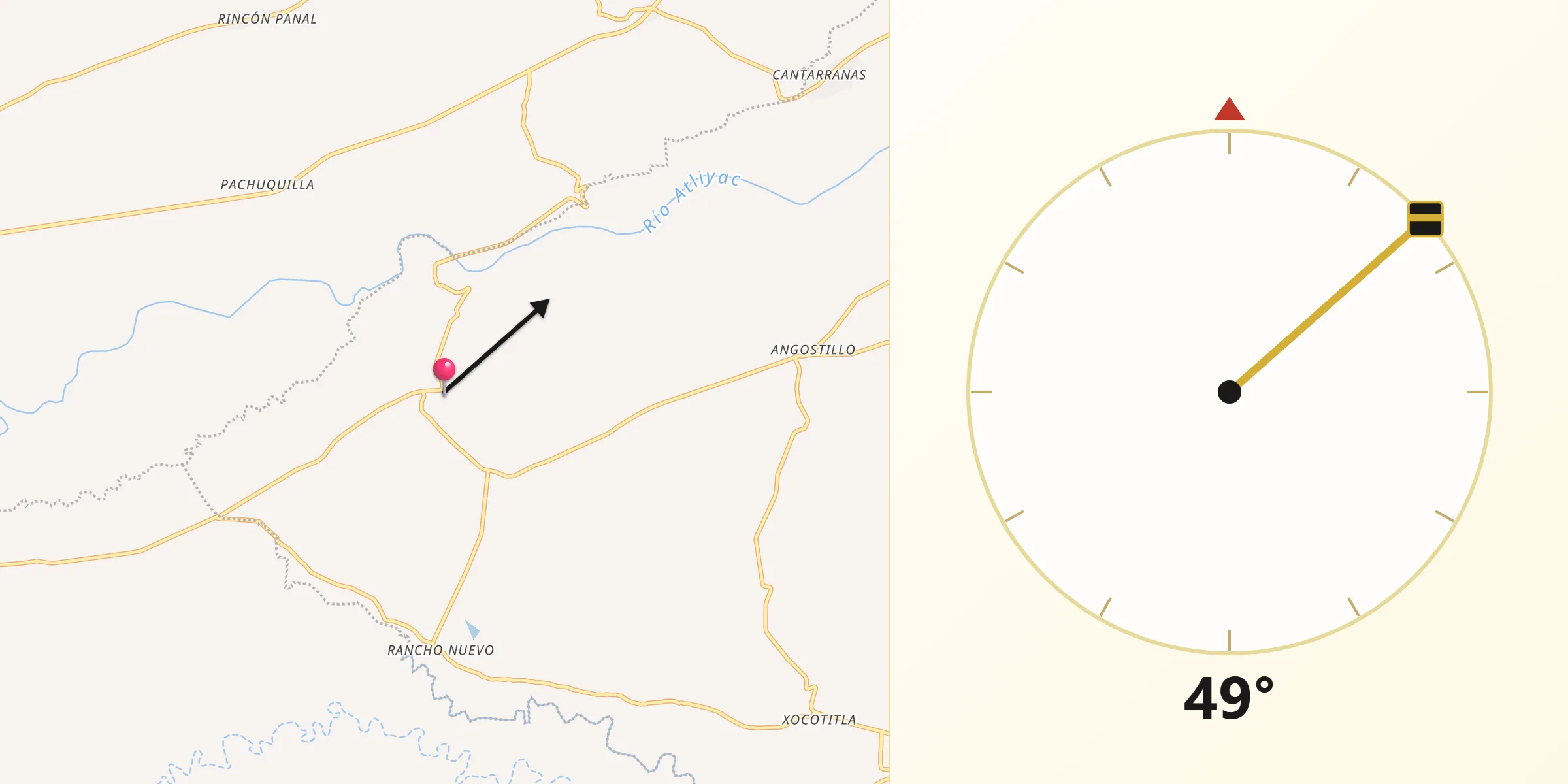 Dirección de la Qibla desde Acazónica