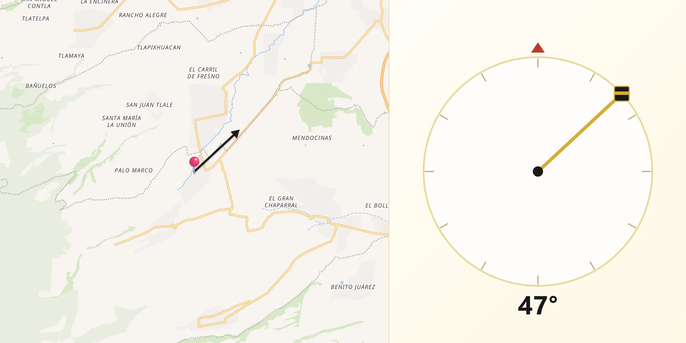 Dirección de la Qibla desde San Juan Tetla