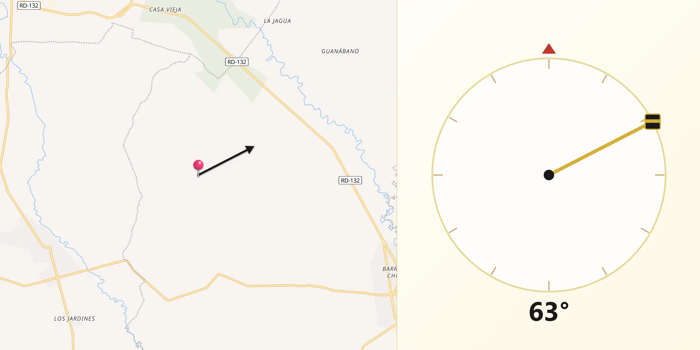 Dirección de la Qibla desde Pimentel