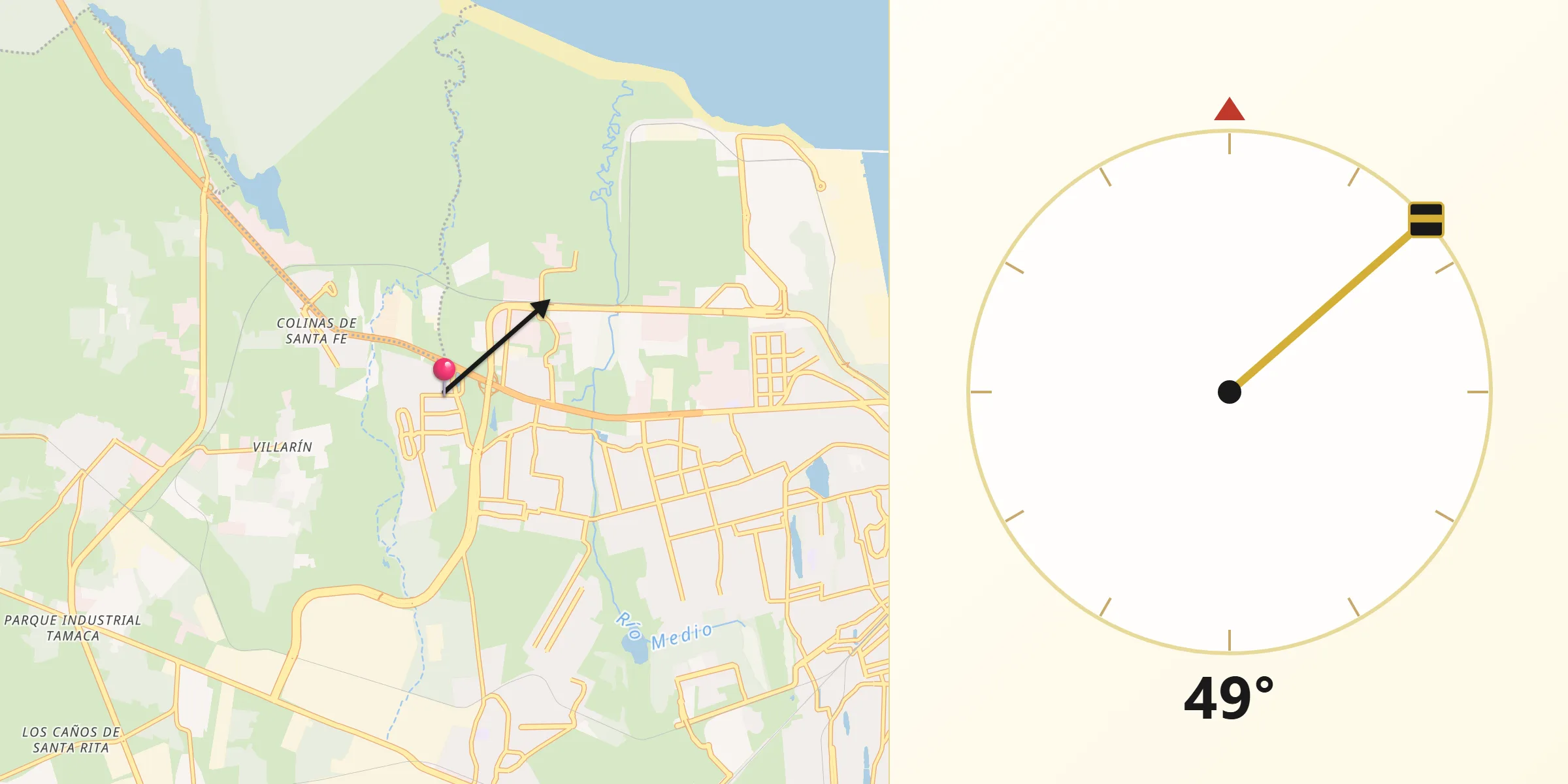 Dirección de la Qibla desde Fraccionamiento Geovillas los Pinos