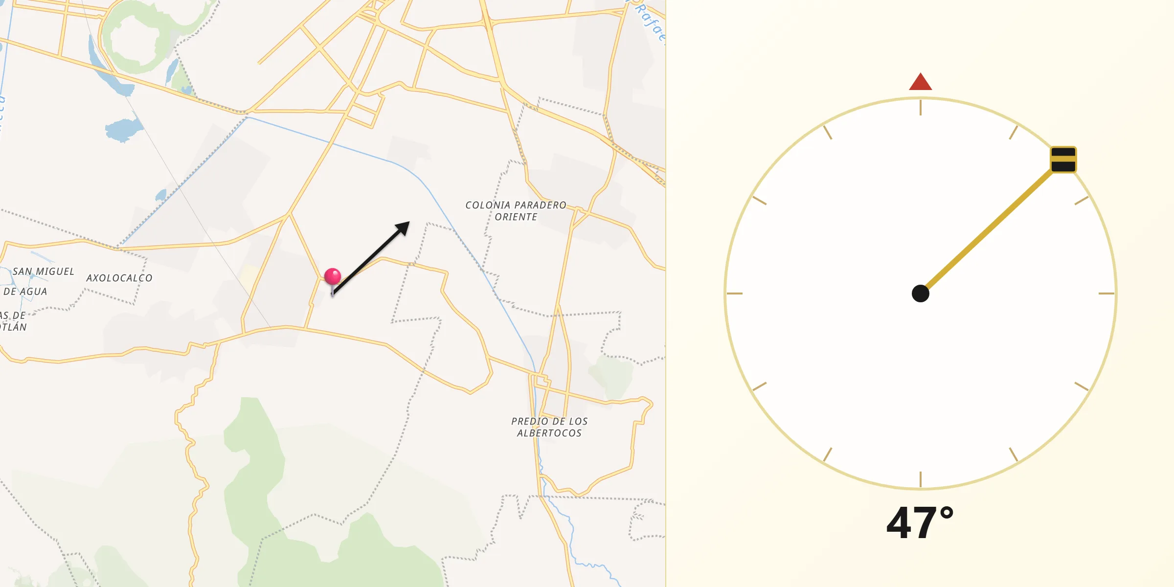 Dirección de la Qibla desde San Pablo Atlazalpan