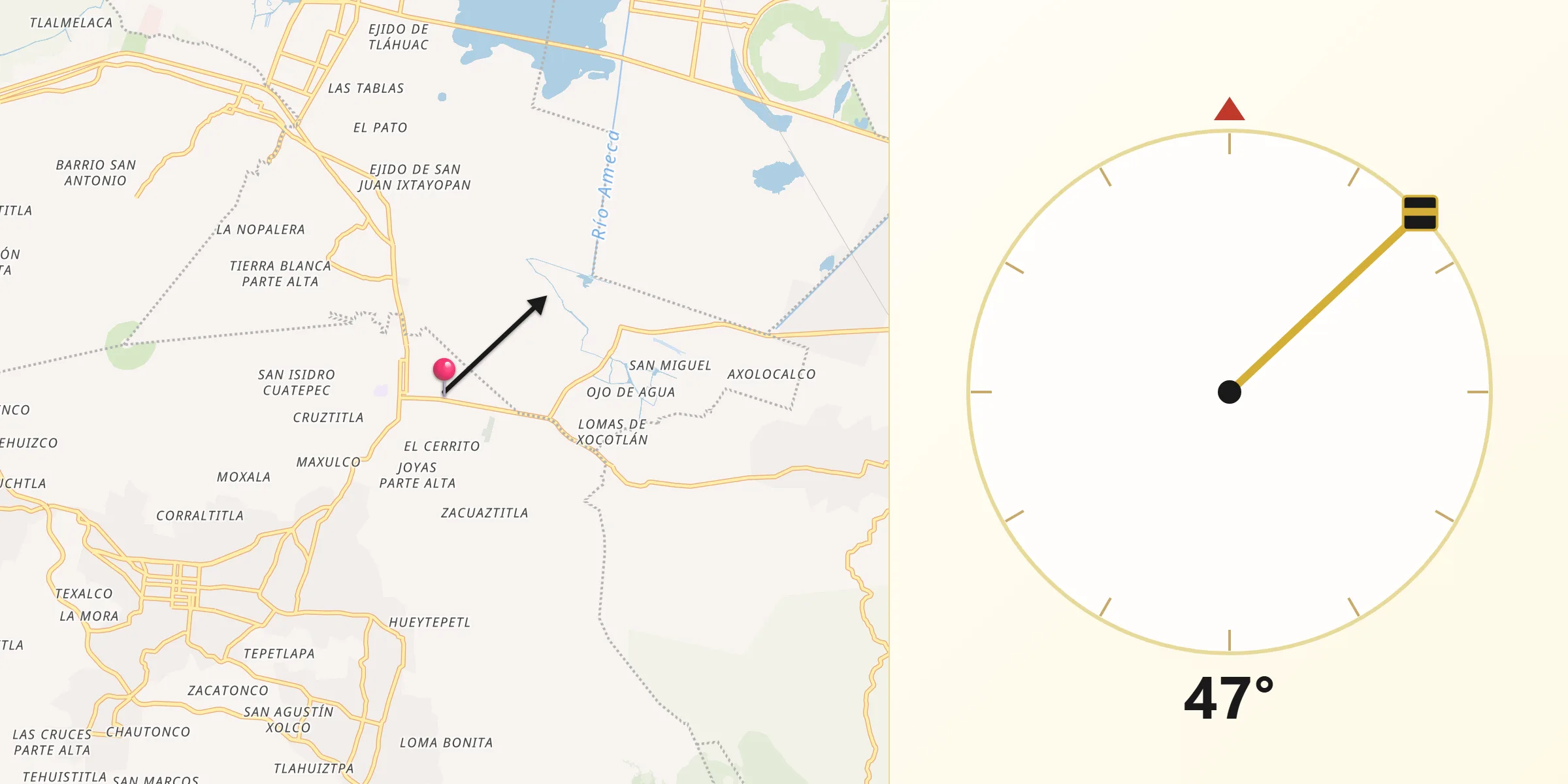 Dirección de la Qibla desde San Antonio Tecómitl