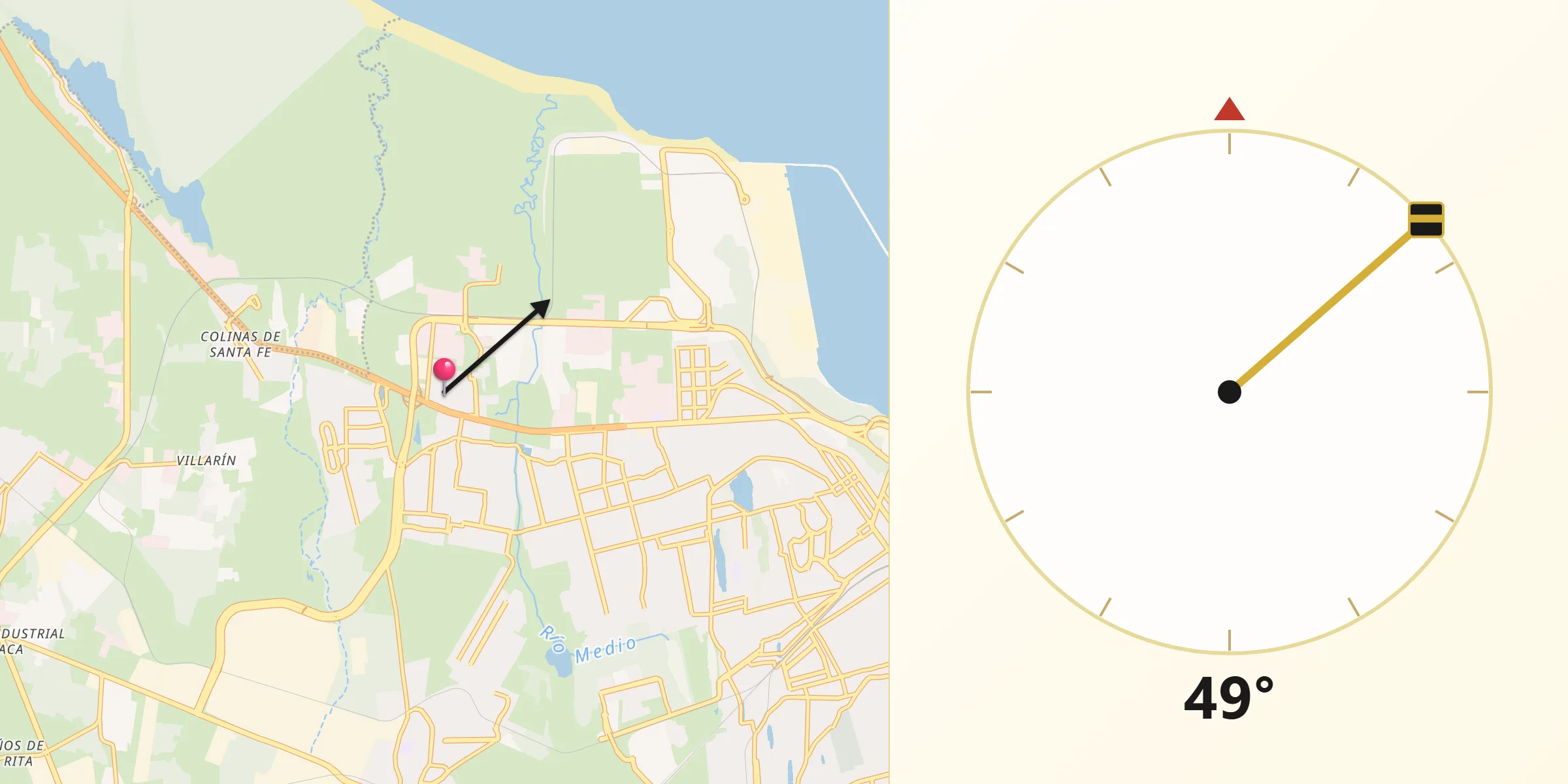 Dirección de la Qibla desde Colonia el Renacimiento