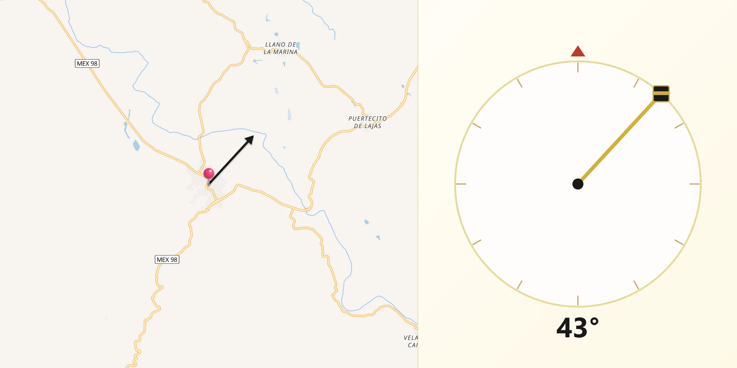 Dirección de la Qibla desde Camotlán de Miraflores
