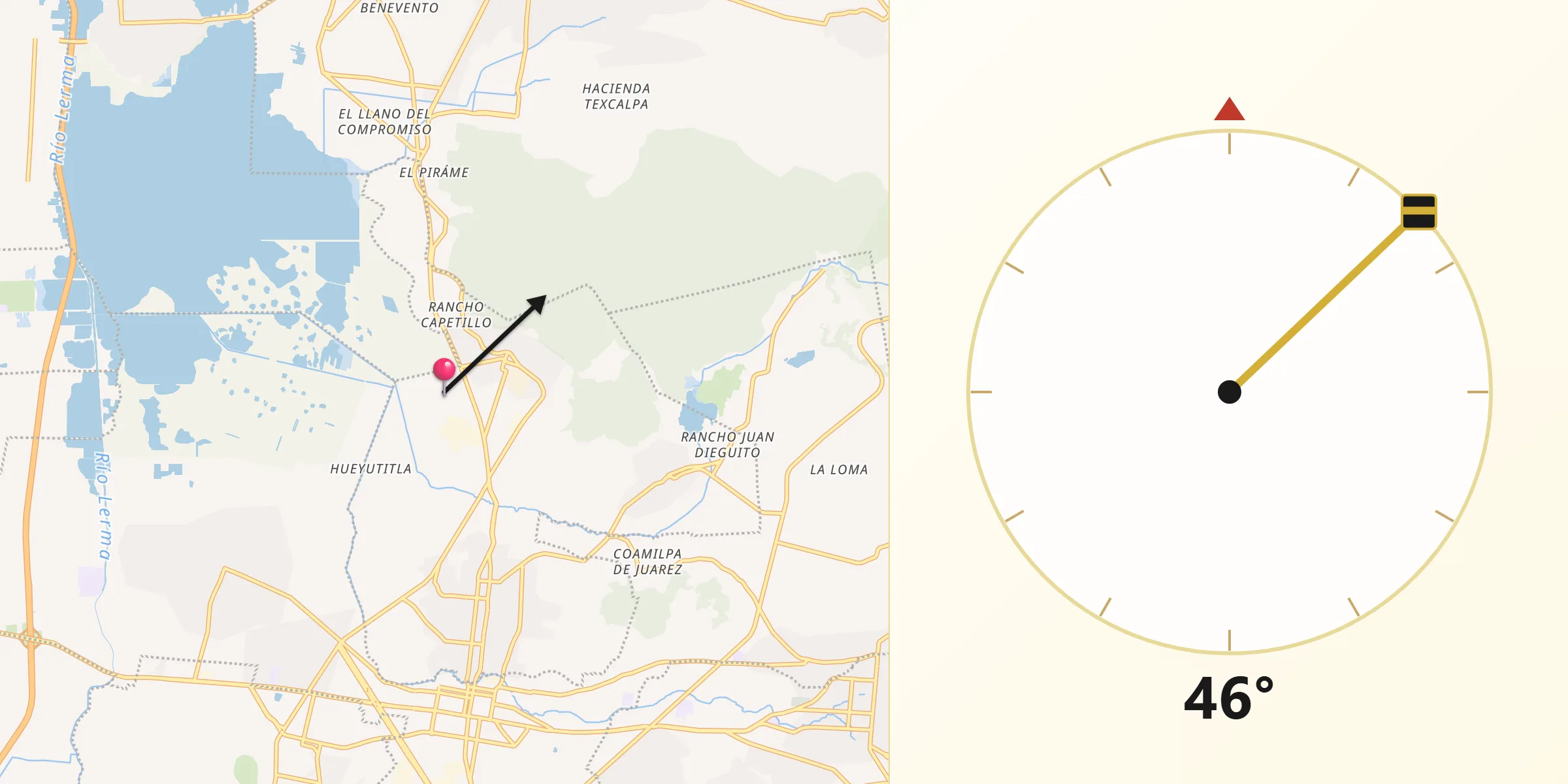 Dirección de la Qibla desde Agua Blanca