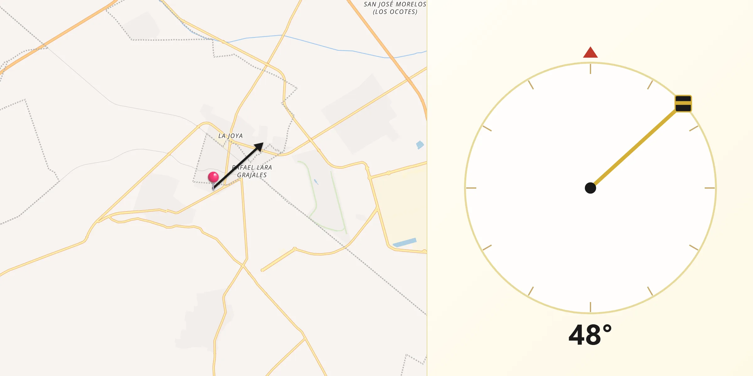 Dirección de la Qibla desde Juan de la Granja