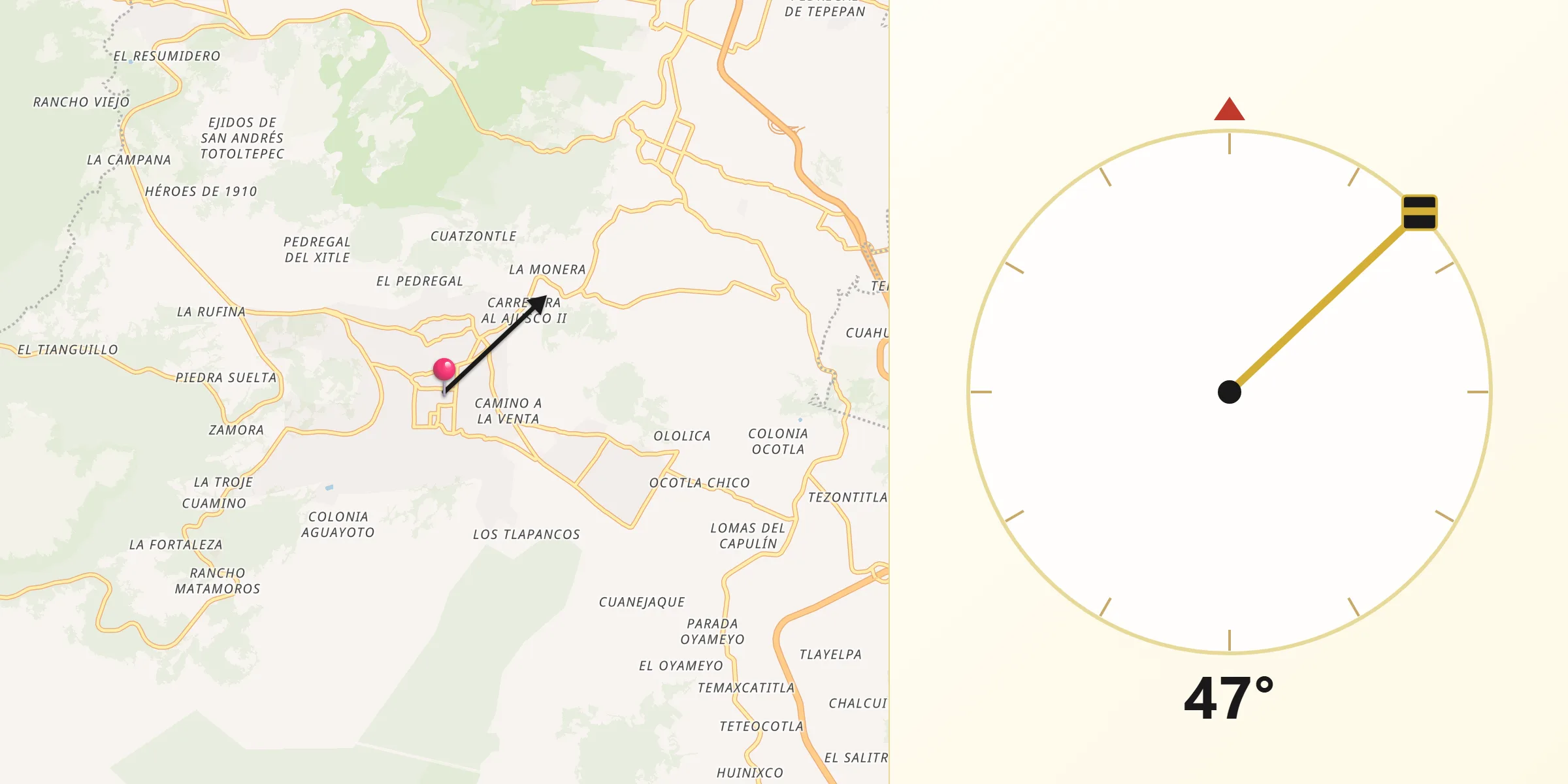 Dirección de la Qibla desde San Miguel Ajusco