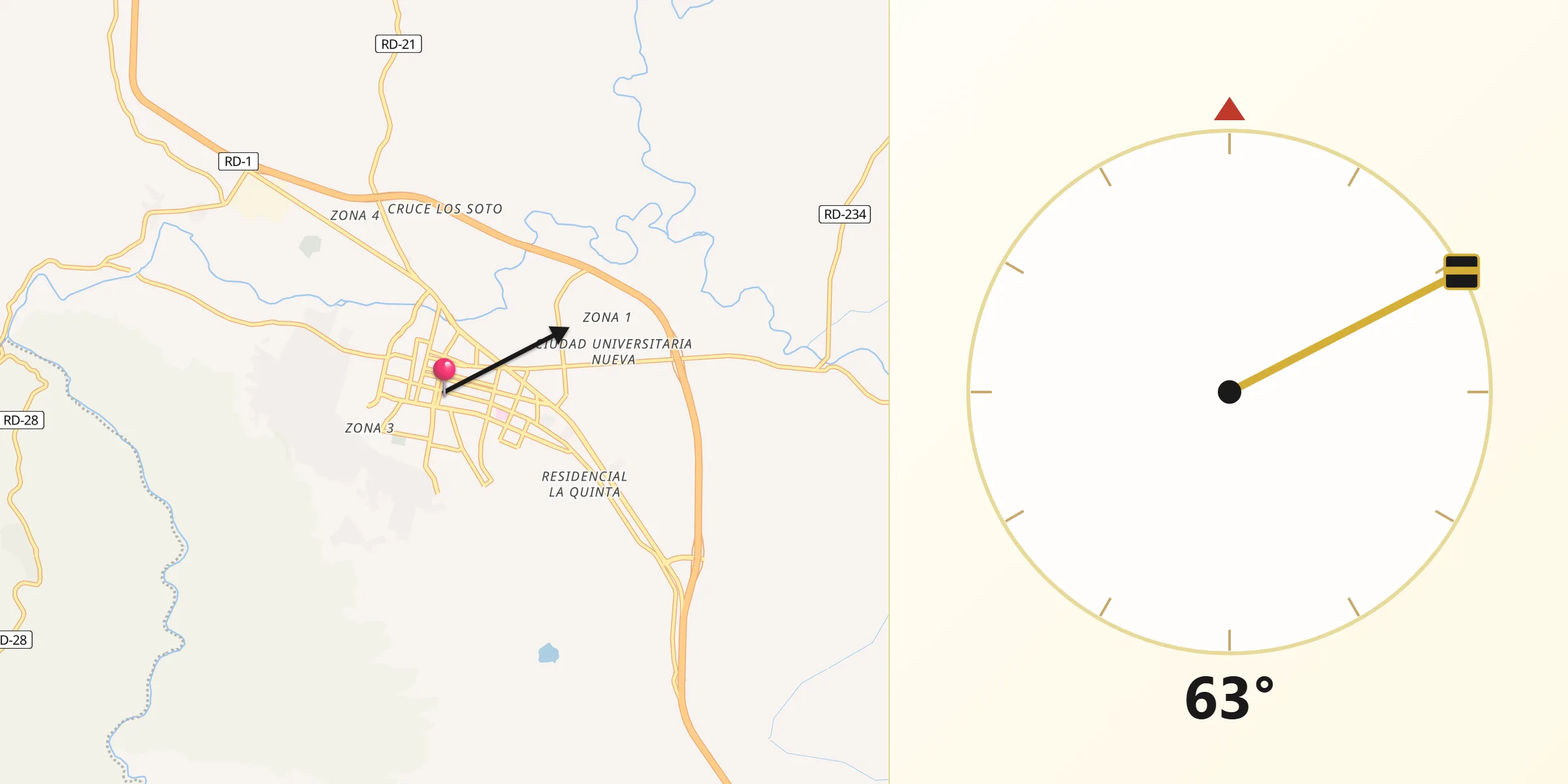 Dirección de la Qibla desde Concepción de La Vega