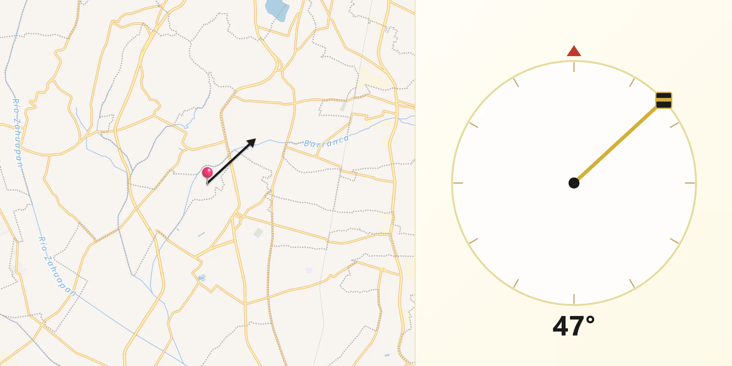 Dirección de la Qibla desde San Lorenzo Axocomanitla
