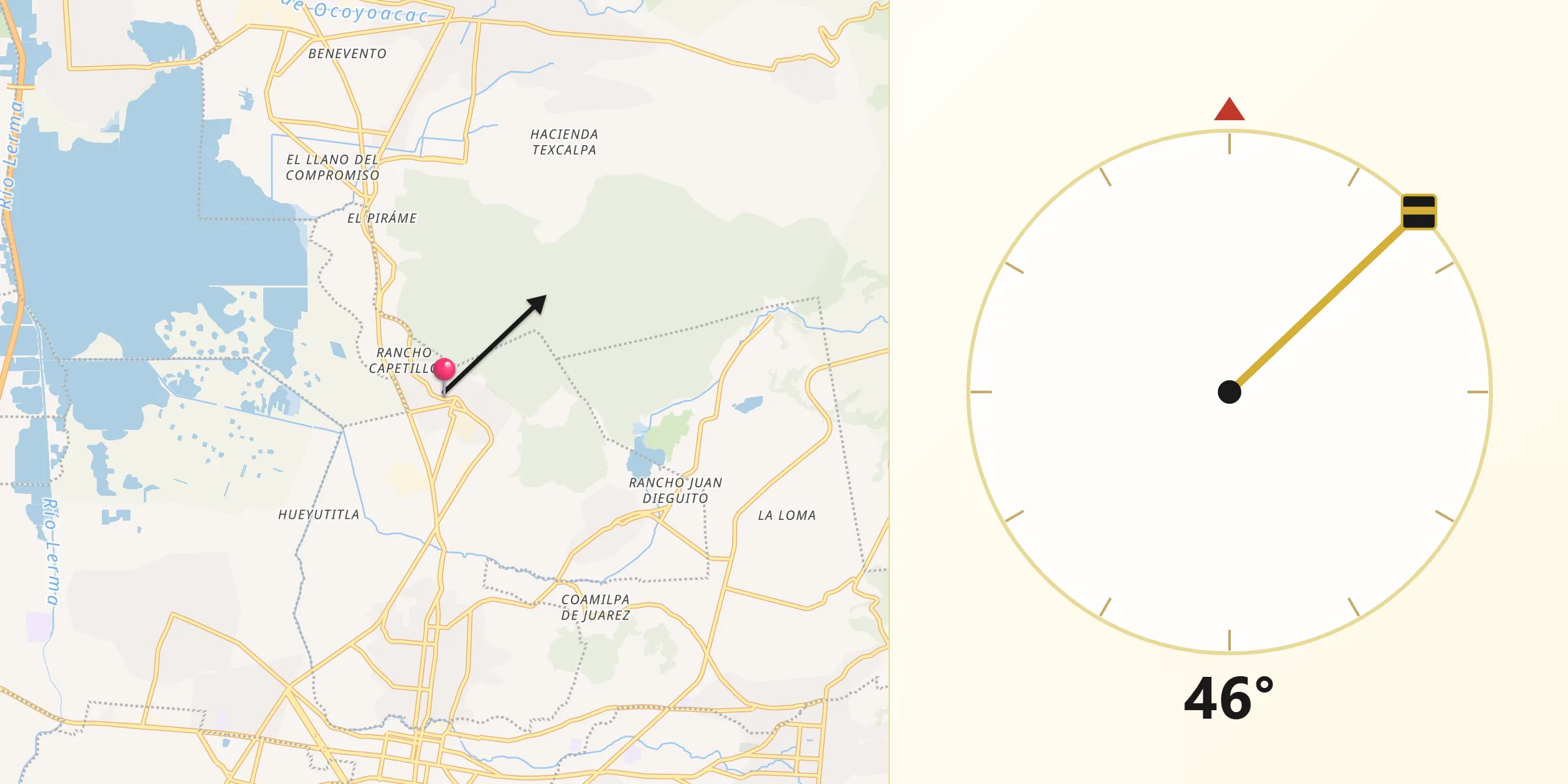 Dirección de la Qibla desde San Nicolás Tlazala