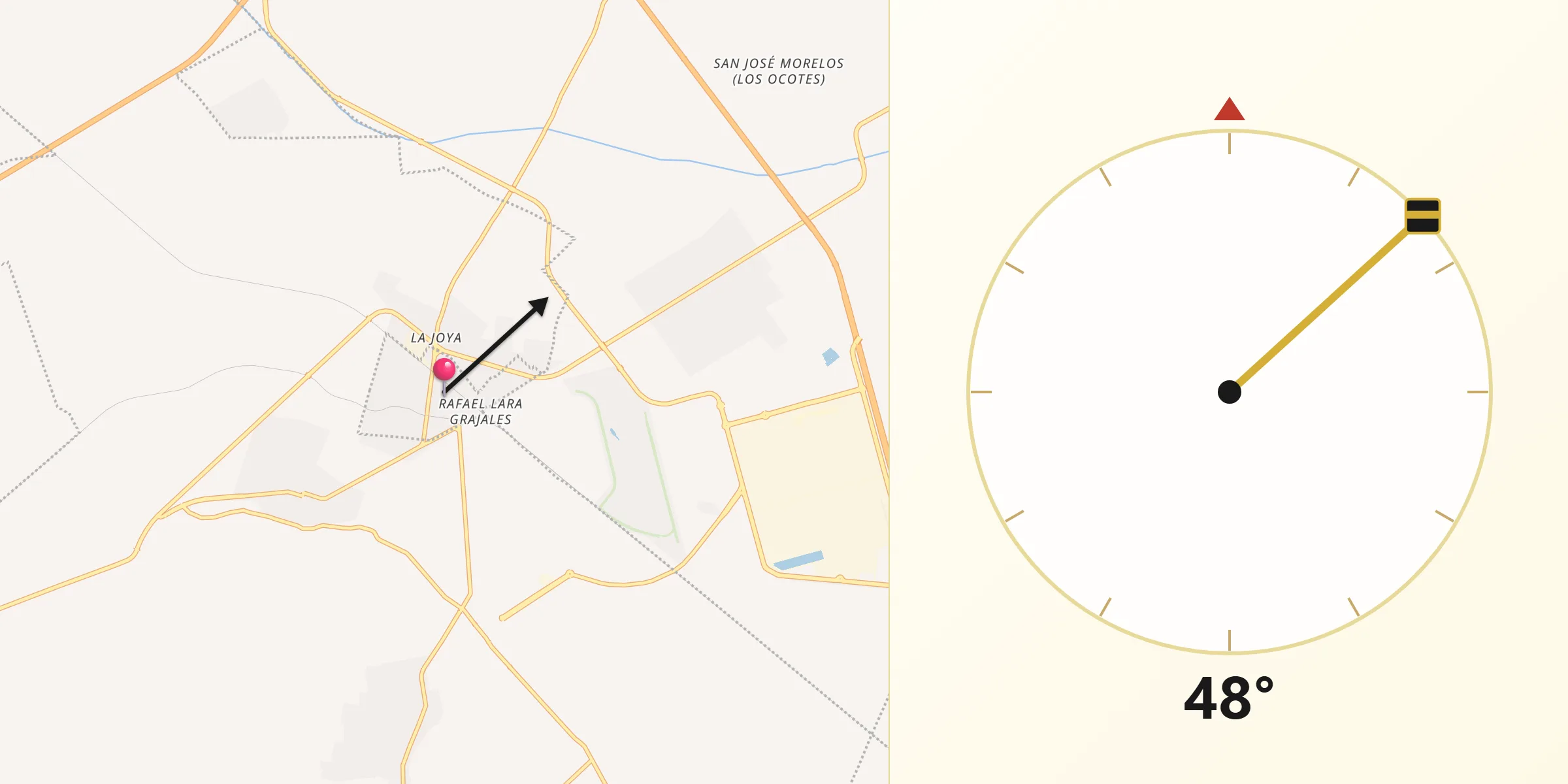 Dirección de la Qibla desde Grajales