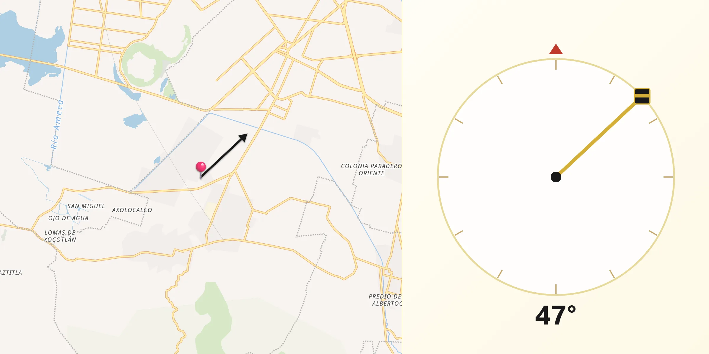 Dirección de la Qibla desde Huitzilzingo